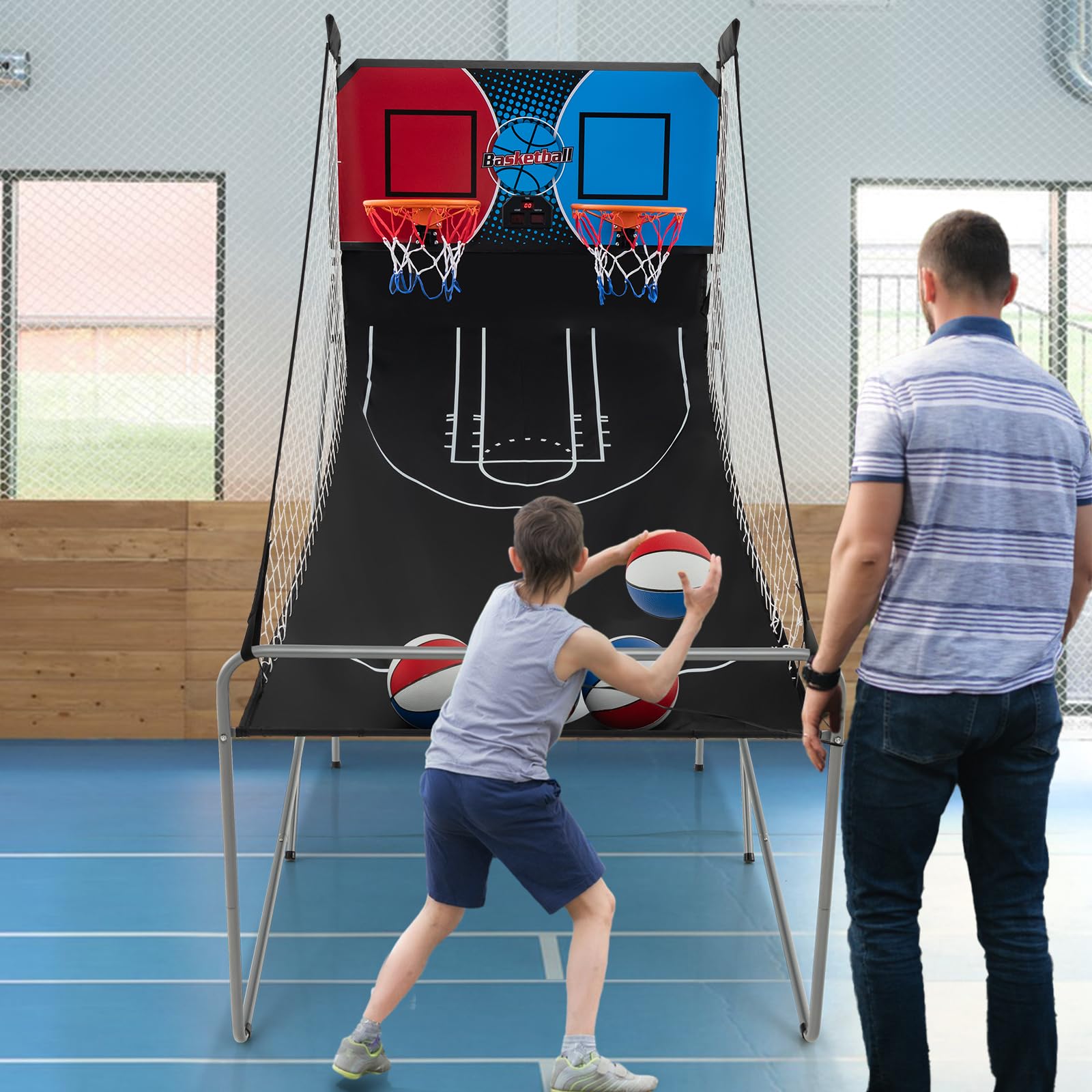 Giantex Dual Shot Electronic Basketball Arcade Game - 8 Game Modes, 4 Balls, 2 Hoops with Air Pump & LCD Scoreboard - Fun Indoor Sports Game for Adults and Kids - Perfect for Home, Office, Game Room and Party Entertainment
