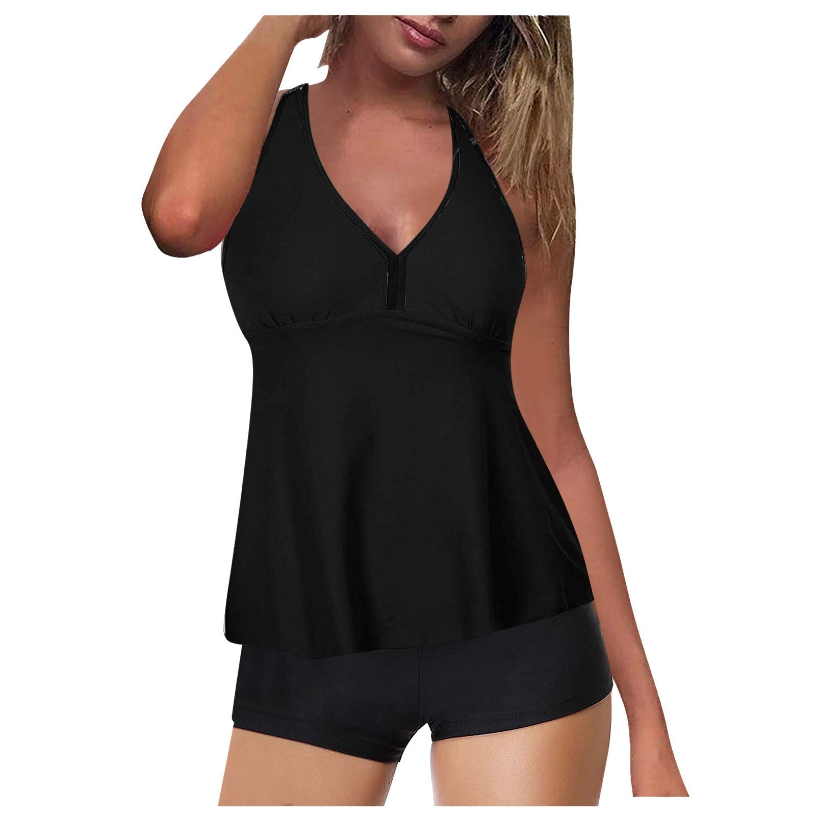 Women's Tummy Control Tankini Swimwear Set - High Waisted Bathing Suit with Shorts & Support Top for Swimming, Beach & Period Use