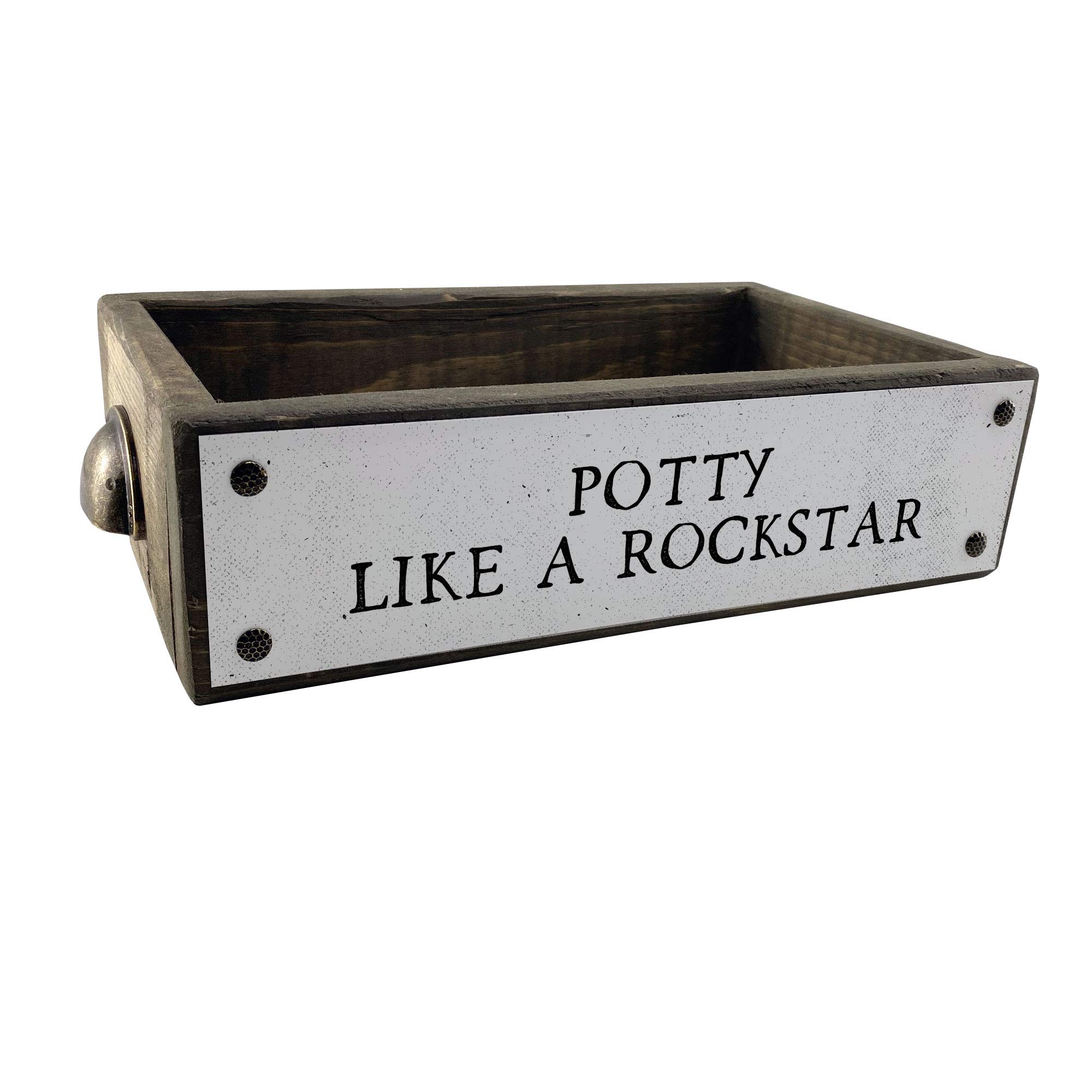 ANVEVO Potty Like A Rockstar - Rustic Farmhouse Wooden Toilet Paper Holder & Diaper Caddy - Funny Bathroom Decor Box with Sayings - Perfect for Nursery, Farmhouse Style Bathrooms & Gift Ideas