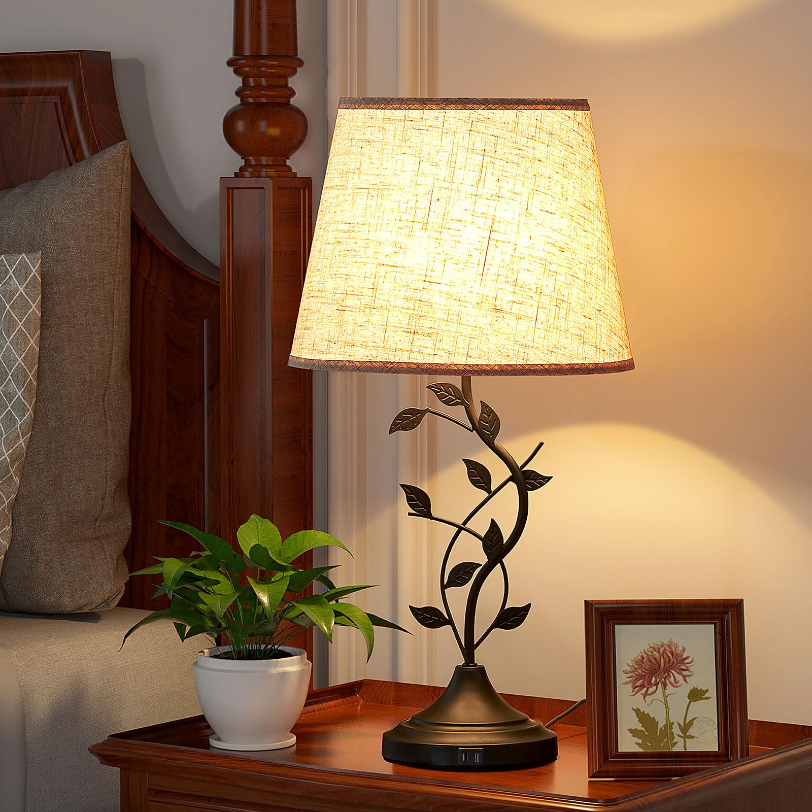 Kakanuo 3-Way Dimmable USB Touch Table Lamp with USB-C Charging Ports - Retro Nightstand Lamp for Bedroom, Living Room & Office - LED Bulb Included (Beige) | Perfect for Reading, Working & Creating Cozy Atmosphere