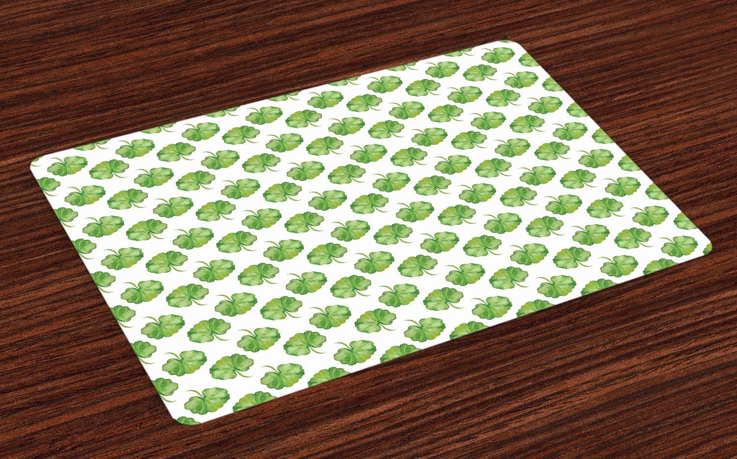 Lunarable Geranium Place Mats Set of 4 - Watercolor Floral Botanical Table Mats with Clover & Shamrock Design for St. Patrick's Day - Washable Fabric Dining Room & Kitchen Decor in Fern Green & White - Perfect for Holiday Dinners, Parties & Home Decor