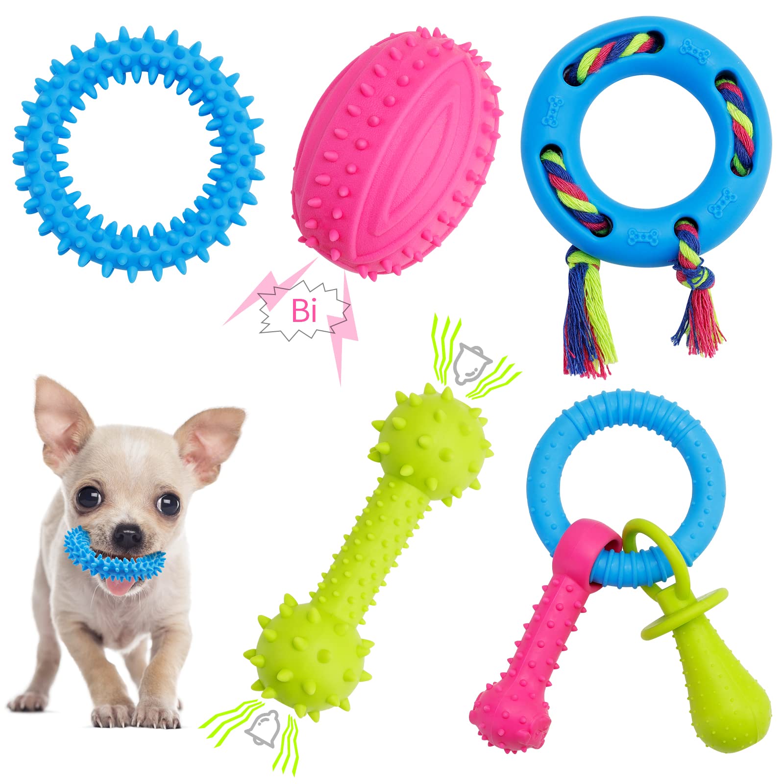 Durable 5-Piece Puppy Teething Toy Set with Chew Ball & Ropes - Indestructible Squeaky Interactive Dog Toys for Small & Medium Dogs (8+ Weeks) - Perfect for Teething Relief, Playtime & Training