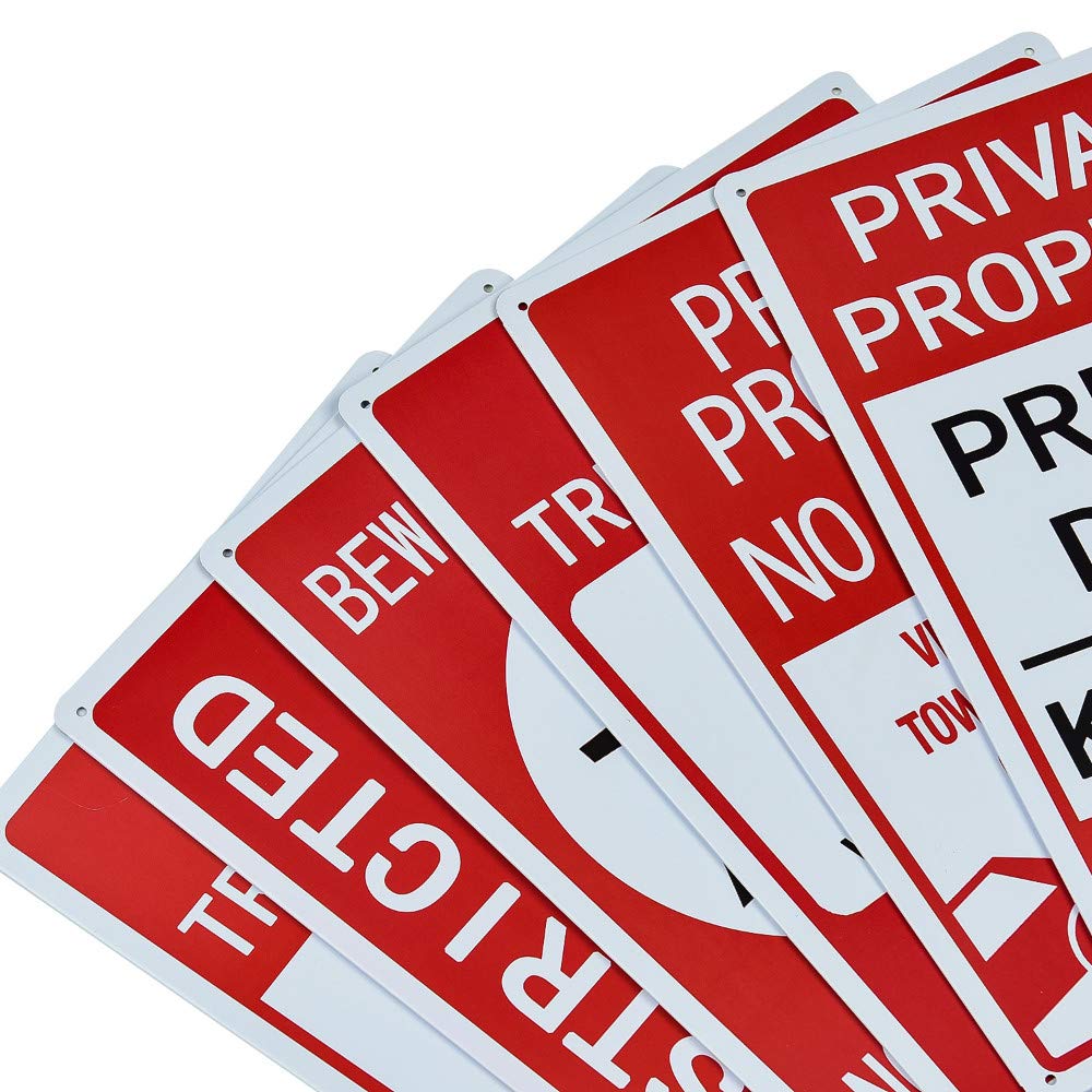 Dojune 2-Pack Metal No Trespassing Signs - Video Surveillance & Beware of Dog Warning Signs for Home Security, Business & Property Protection