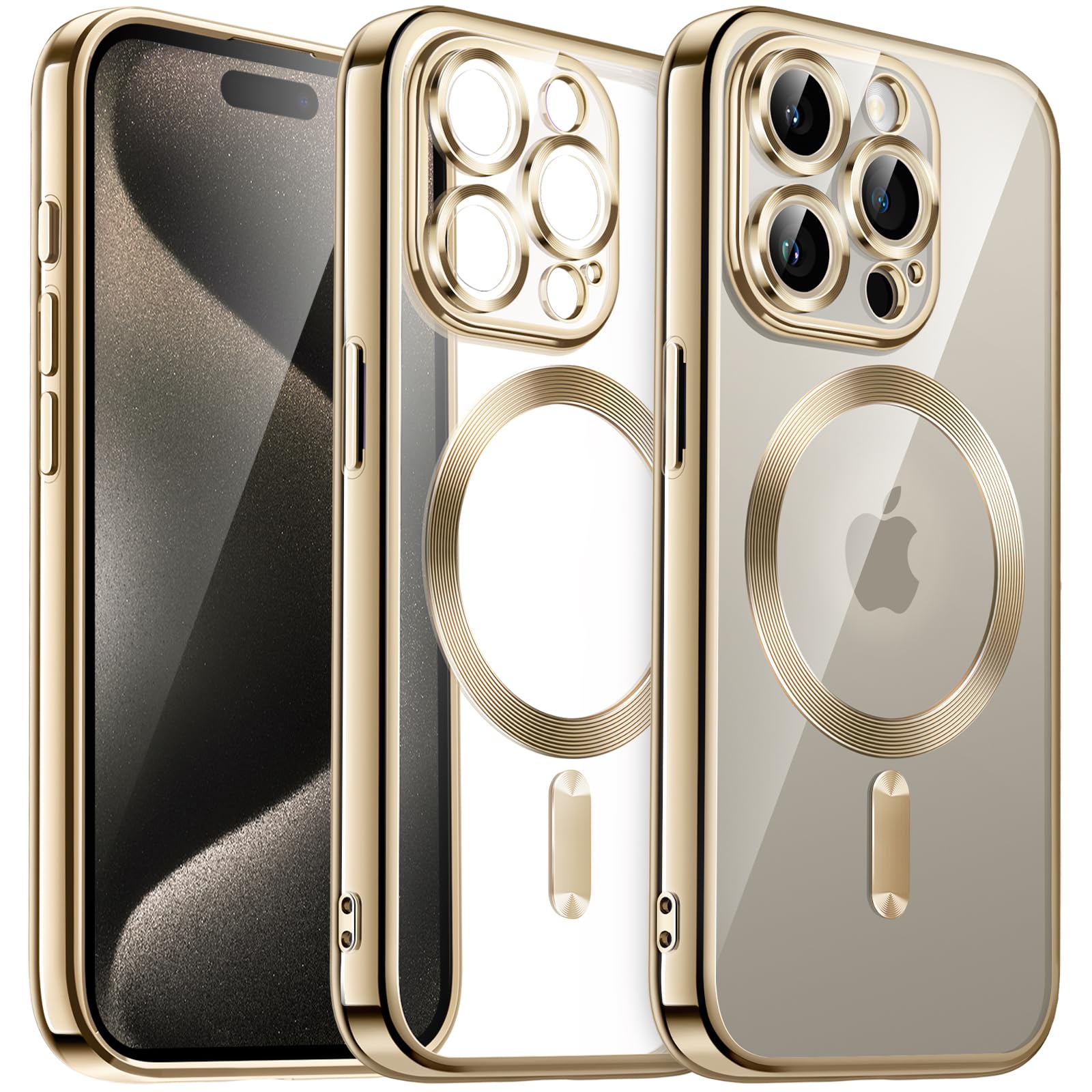 JETech Soft Clear Case for iPhone 15 Pro Max 6.7-Inch | Shockproof TPU Phone Cover with Camera Lens Protection | MagSafe Wireless Charging Compatible | Electroplated Gold Design | Perfect for Everyday Use, Travel & Outdoor Activities