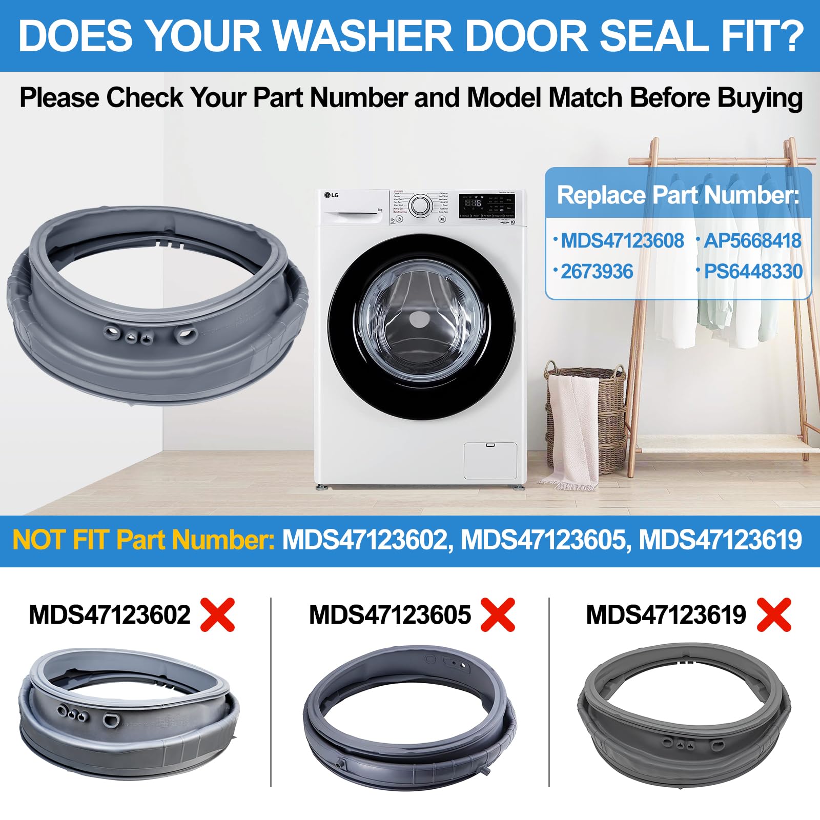 Upgraded LG Kenmore Washer Door Gasket Boot Seal Replacement - Compatible with AP5668418, 2673936, PS6448330, WM4070HVA/HWA, WM4270HWA, WM8000HVA/HWA, WM8100HVA - Perfect for Leak Prevention & Quiet Washing Machine Operation