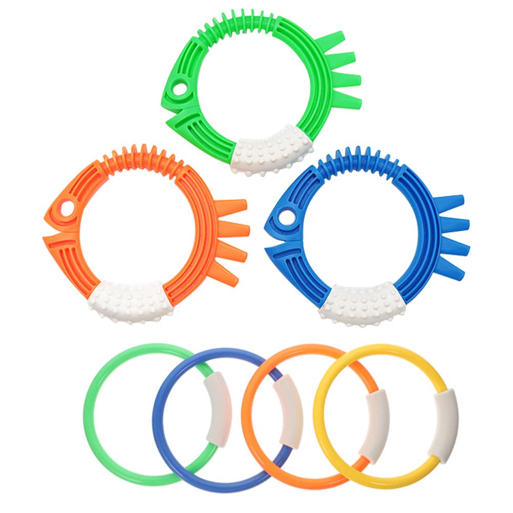LUOZZY 7-Piece Colorful Pool Diving Rings Set - Easy to Find & Grab Swimming Pool Toys for Kids - Perfect for Underwater Games, Swimming Lessons & Summer Pool Parties