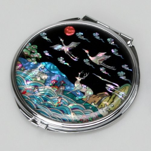 Antique Mother of Pearl Compact Mirror 2X/1X Magnification - Travel Makeup Mirror for Women, Perfect Gift for Mom & Purse Essentials