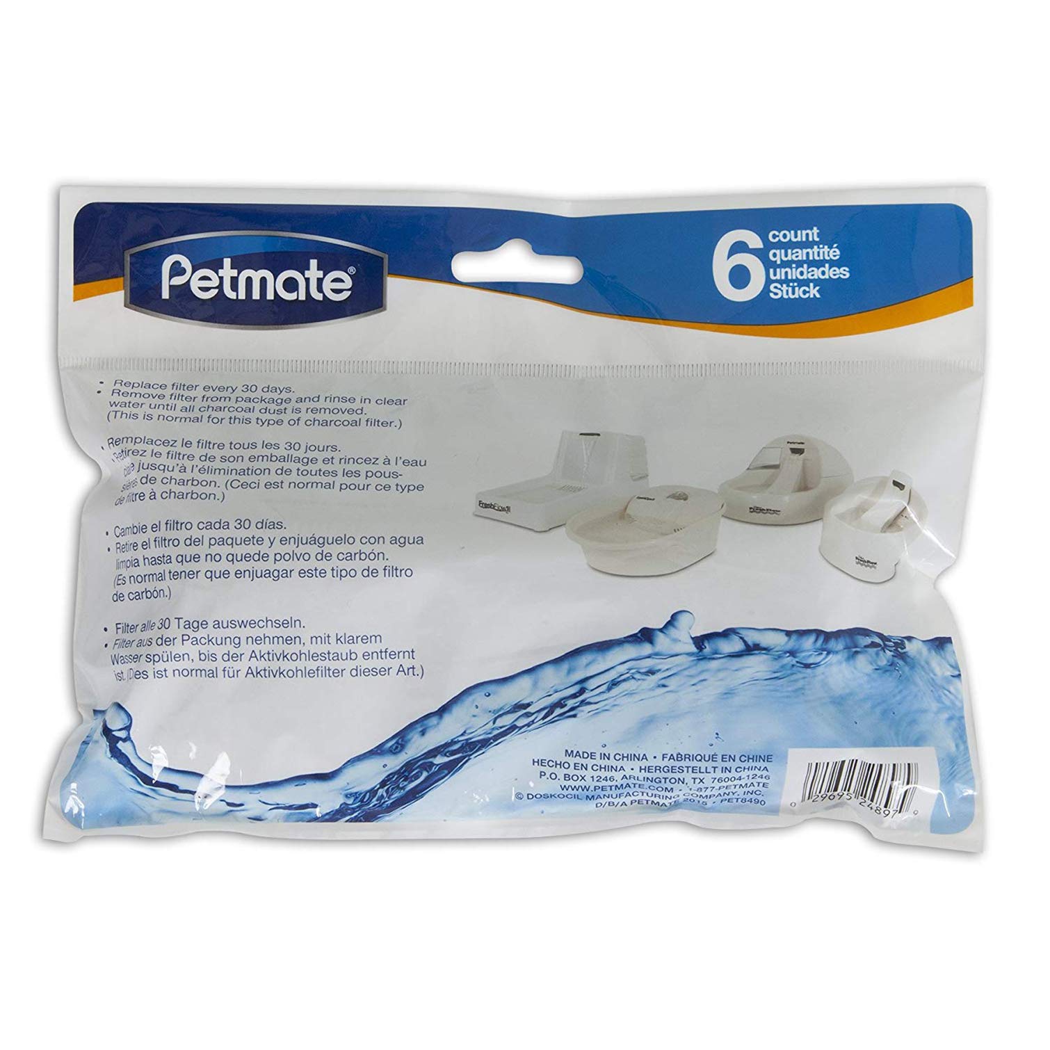 Petmate 6 Count Fresh Flow Replacement Water Filter for Pet Fountains - Gray | Compatible with Most Pet Water Dispensers | Keep Your Pet Hydrated with Clean Water
