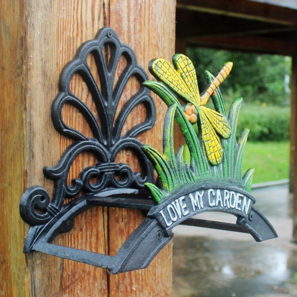 Cast Iron Water Pipe Holder Hanger - Wall Mounted Outdoor Hose Storage Hook Rack with Dragonfly Design - Perfect for Garden, Yard, and Garage Organization