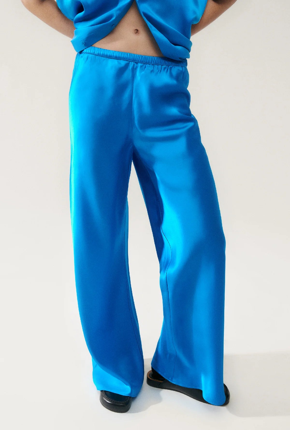 Stylish Bias Cut Pants in Coast Blue | Women's High Waisted Wide Leg Trousers for Office & Casual Wear