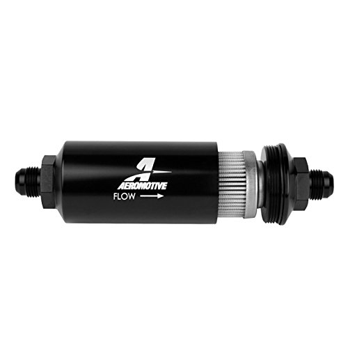 Aeromotive 12378 In-Line Fuel Filter - AN -8 Male 40 Micron Stainless Steel Mesh Element with Bright Dip Black Finish - Perfect for High-Performance Fuel Systems & Racing Applications