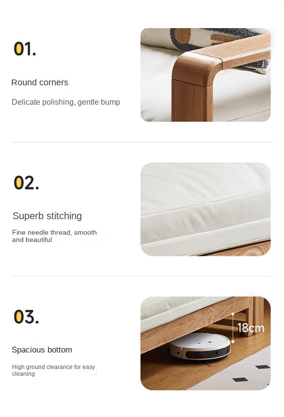 Oak Solid Wood Nordic Telescopic Sofa Bed - Space Saving Convertible Couch for Small Apartments & Guest Rooms | Modern Scandinavian Furniture for Living Room & Studio