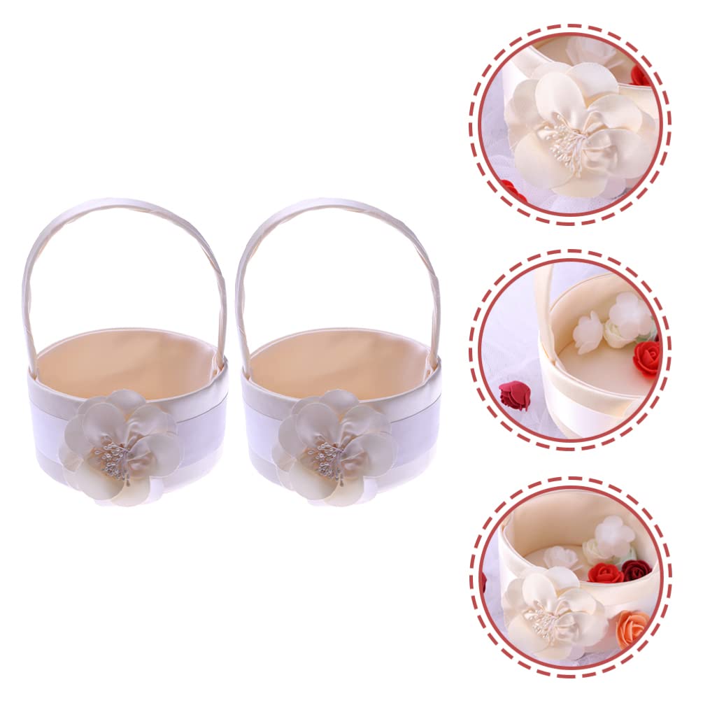 STOBOK 2-Pack Rustic Wedding Flower Basket Set - Flower Girl Basket with Rings Holder, Perfect for Petals & Bouquets - Ideal for Wedding Ceremonies, Bridal Showers & Flower Girl Processions