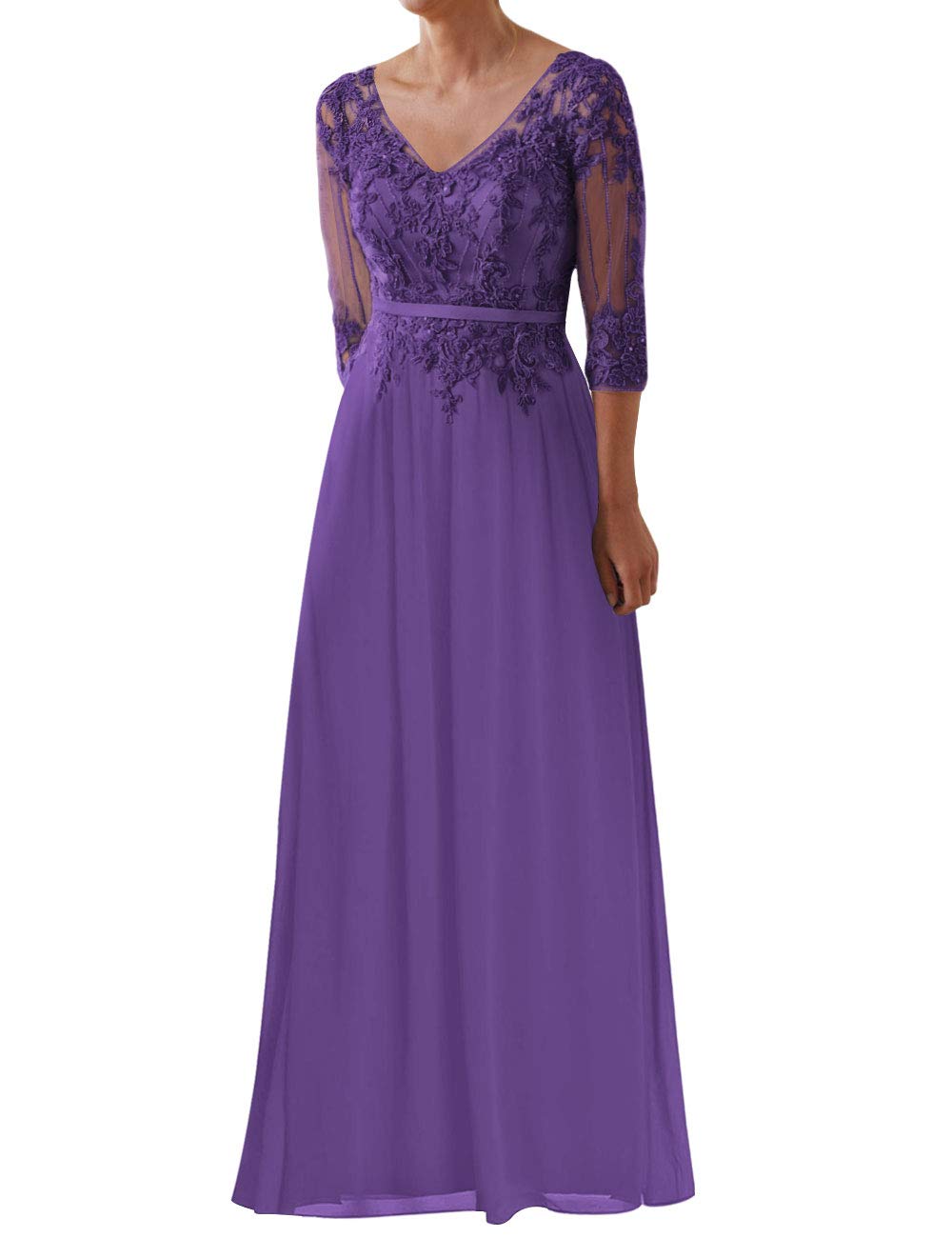 Elegant Mother of The Bride Lace Formal Evening Gown with Sleeves - Chiffon Long Dress for Weddings, Galas & Special Occasions
