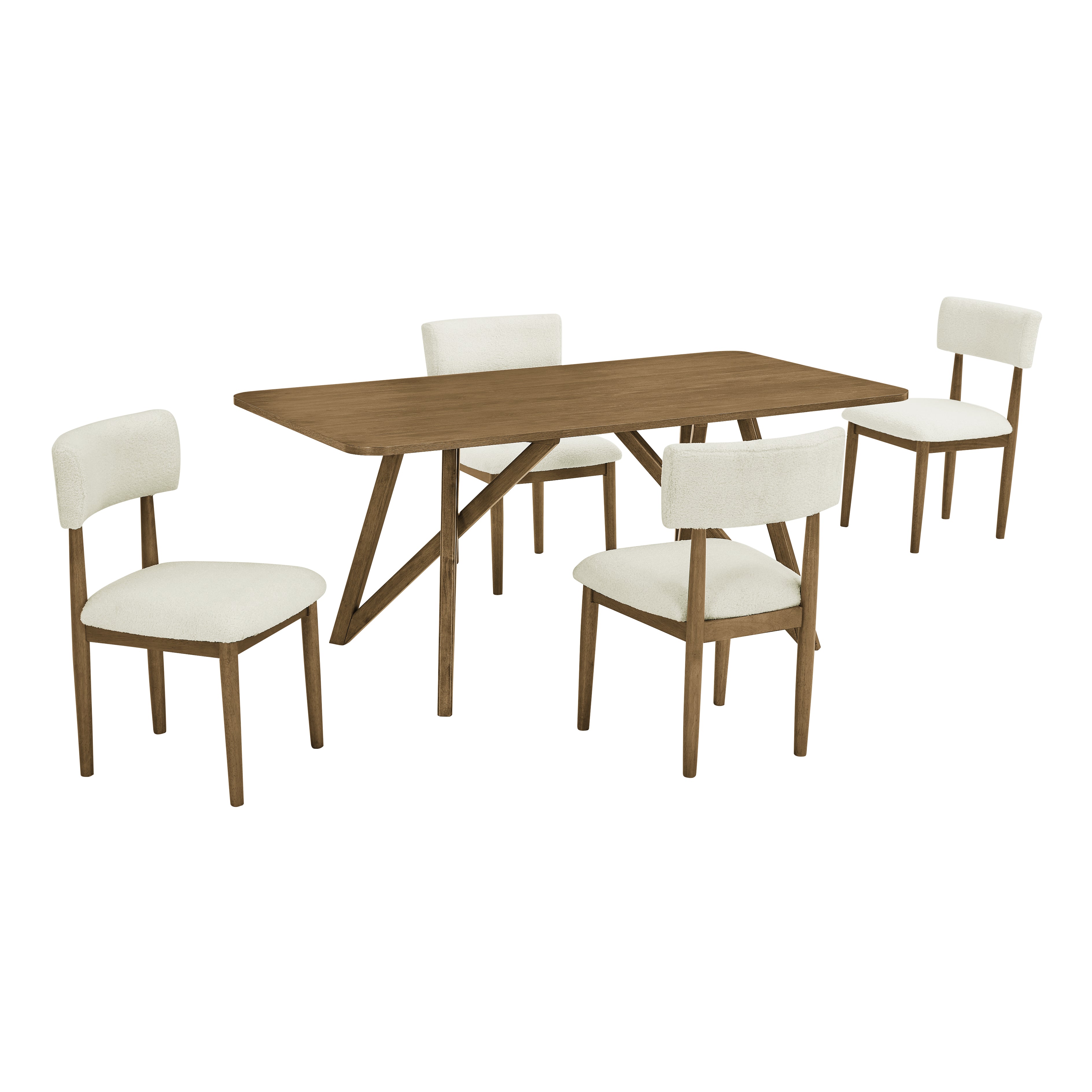 Roundhill Furniture Axler 5-Piece Dining Set - Light Oak Tripod Cross Base Table with 4 Modern Chairs | Perfect for Small Spaces, Breakfast Nooks & Cozy Apartments
