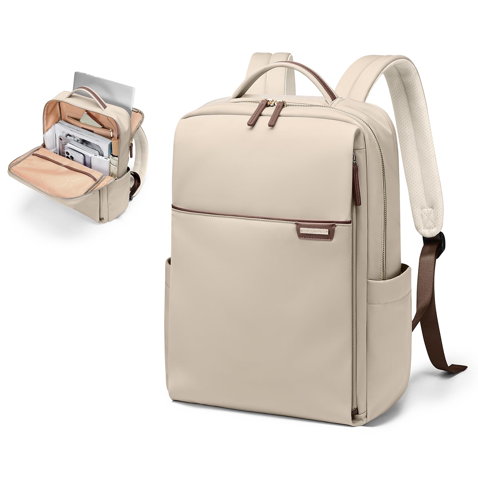 Stylish Waterproof Laptop Backpack for Women - 16 Inch Business Travel Backpack with Dedicated Laptop Compartment - Perfect for Work, College & Daily Commute - Apricot Color