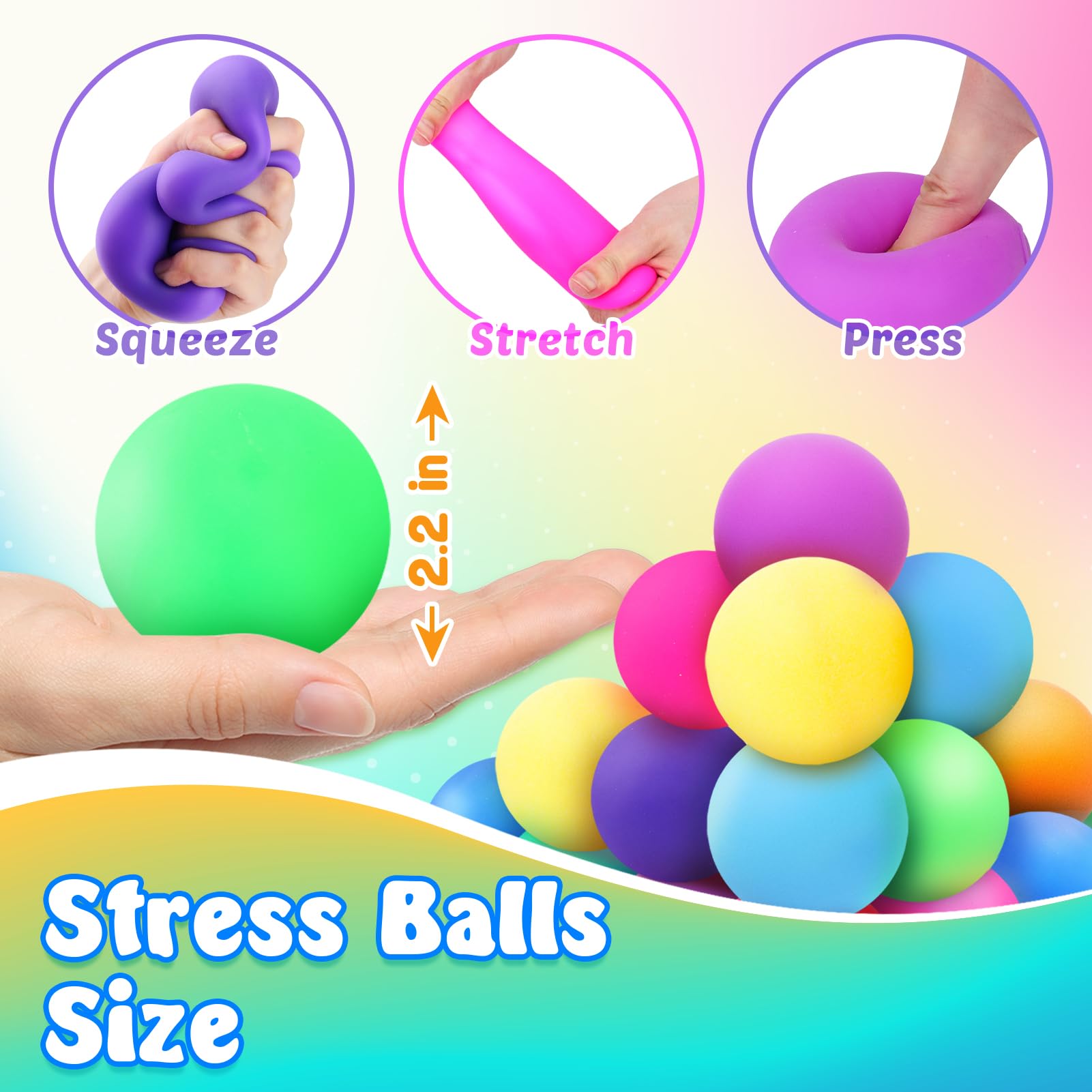 18 Pack Squishy Stress Balls for Kids & Adults - Stretchy Fidget Toys for Anxiety Relief, Hand Therapy & Sensory Play - Perfect for Classroom Prizes, Party Favors & Easter Gifts (Great for Office, School & Home Use)