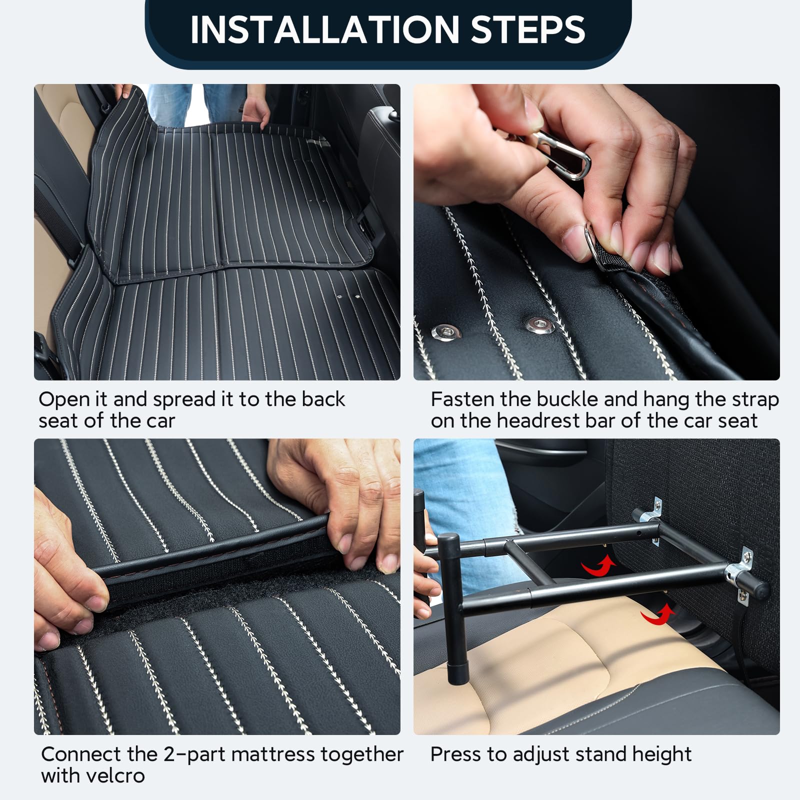 **Non-Inflatable Car Mattress for Camping & Travel - Foldable Backseat Bed for SUV, Truck, Car - Adjustable Bracket for Kids & Pets - Perfect for Road Trips, Outdoor Adventures & Pet Travel**