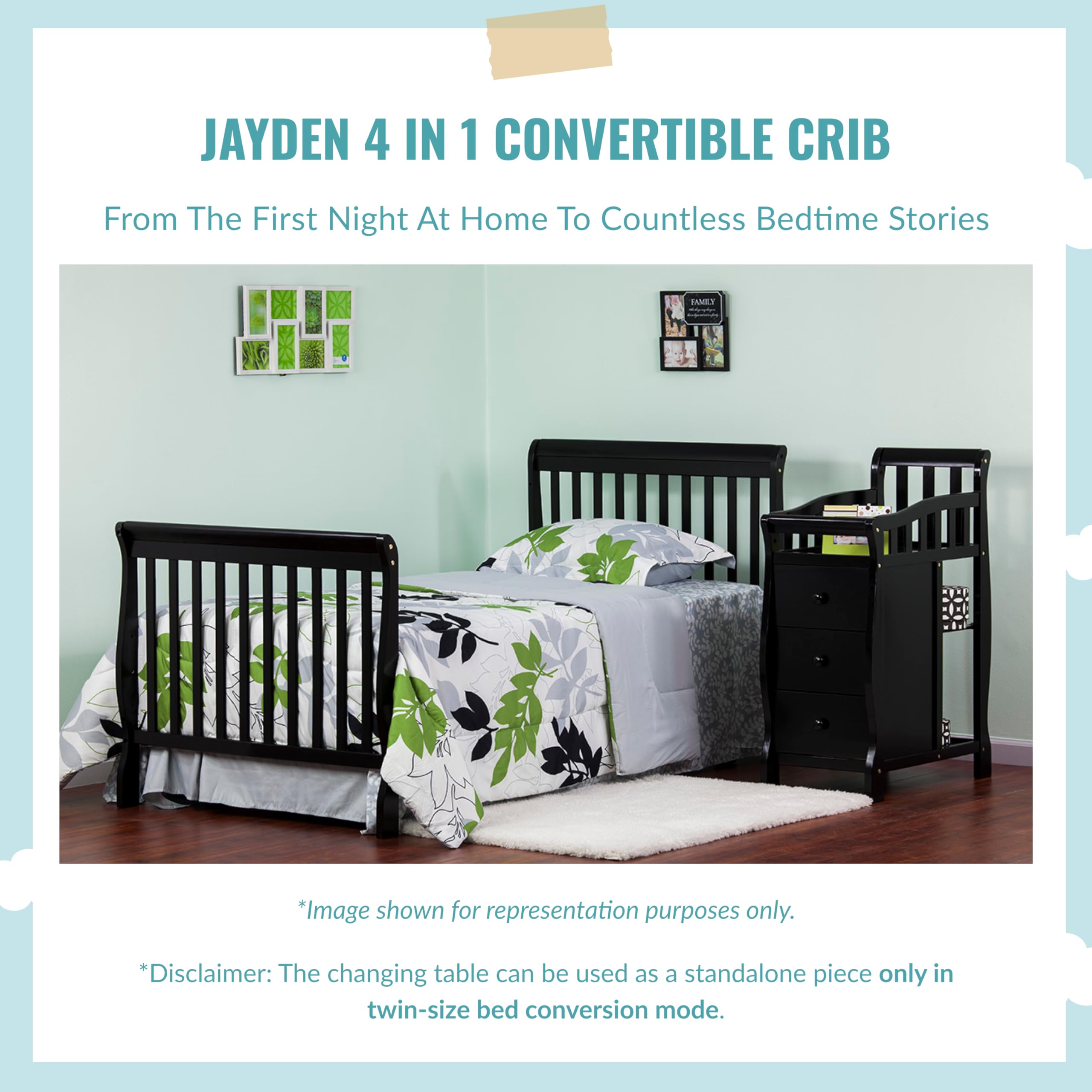 **Dream On Me Jayden 4-in-1 Convertible Mini Crib & Changer – Storm Grey, GREENGUARD Gold Certified, Non-Toxic New Zealand Pinewood, 1