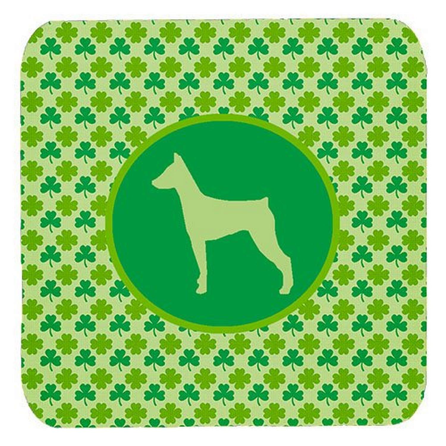 German Pinscher Lucky Shamrock Foam Coasters Set of 4 - 3.5 Inch Square Multicolor Drink Coasters for St. Patrick's Day, Irish Pub Decor & Home Bar Accessories