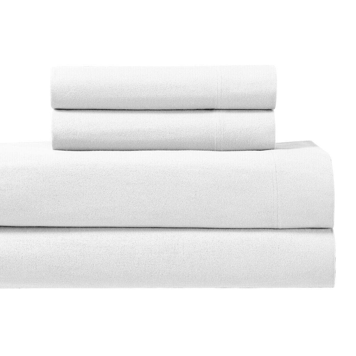 Premium White Flannel Bed Sheet Set - Ultra Soft & Cozy Queen Size Bedding - Perfect for Winter Nights & Cold Weather Comfort