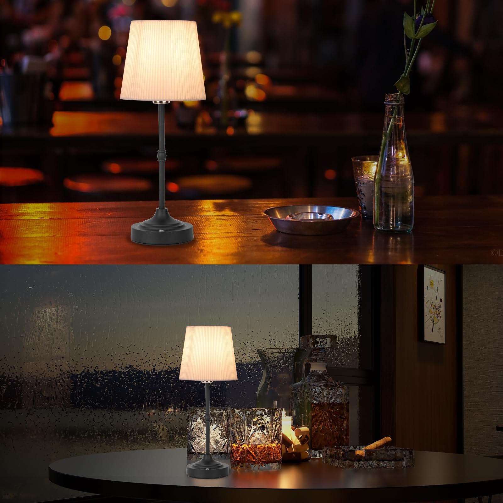 Rechargeable Cordless LED Desk Lamp with Dimmer - 3 Brightness Levels, Antique Brass Finish (Black) - Perfect for Bedside, Office, Restaurant & Patio Lighting