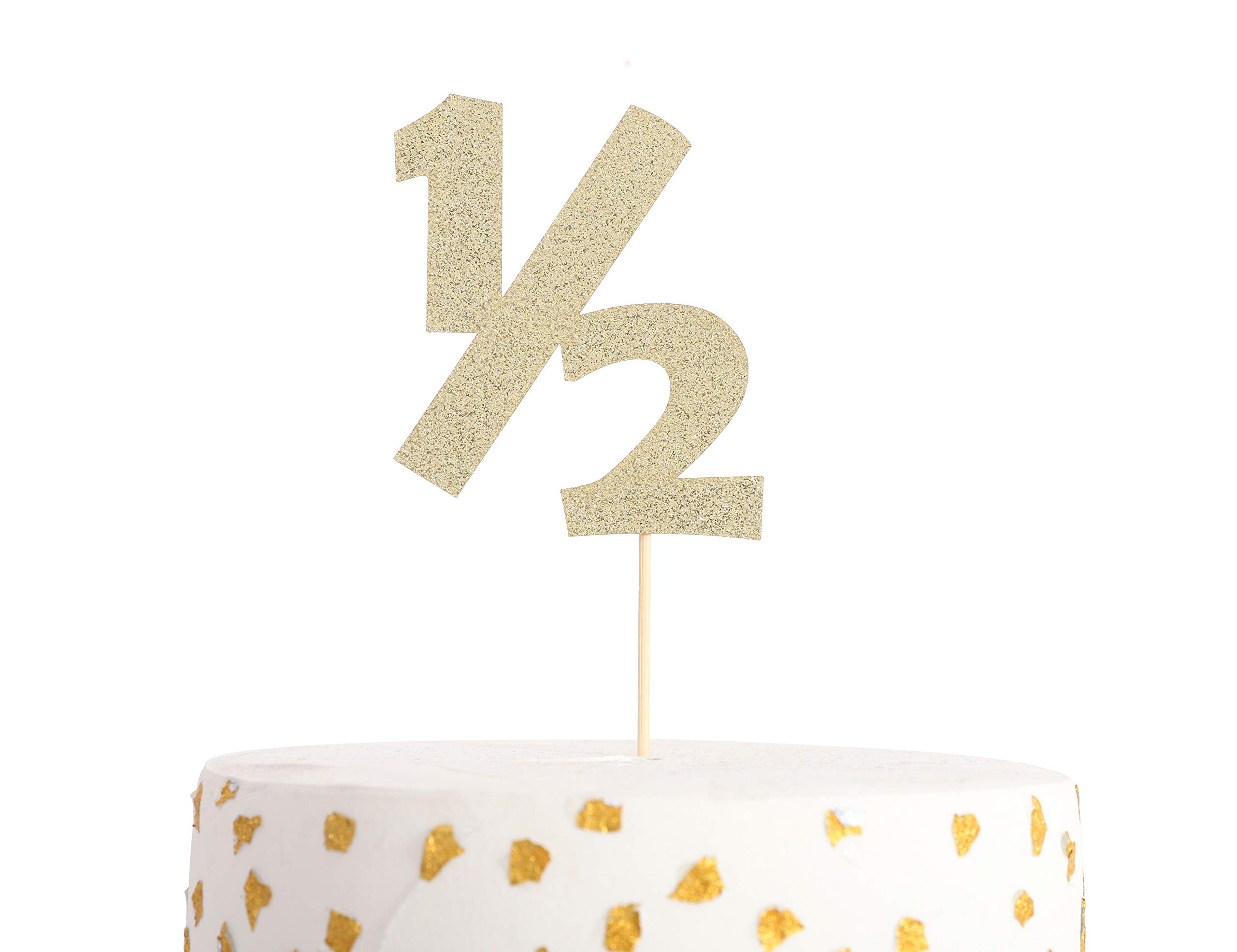 Gold Glitter 1/2 Birthday Cake Topper - Half Birthday Party Decorations, Cake Decor for 6 Month Celebration - Perfect for Baby's First Half Birthday, Toddler Milestone Parties & Photo Backdrops
