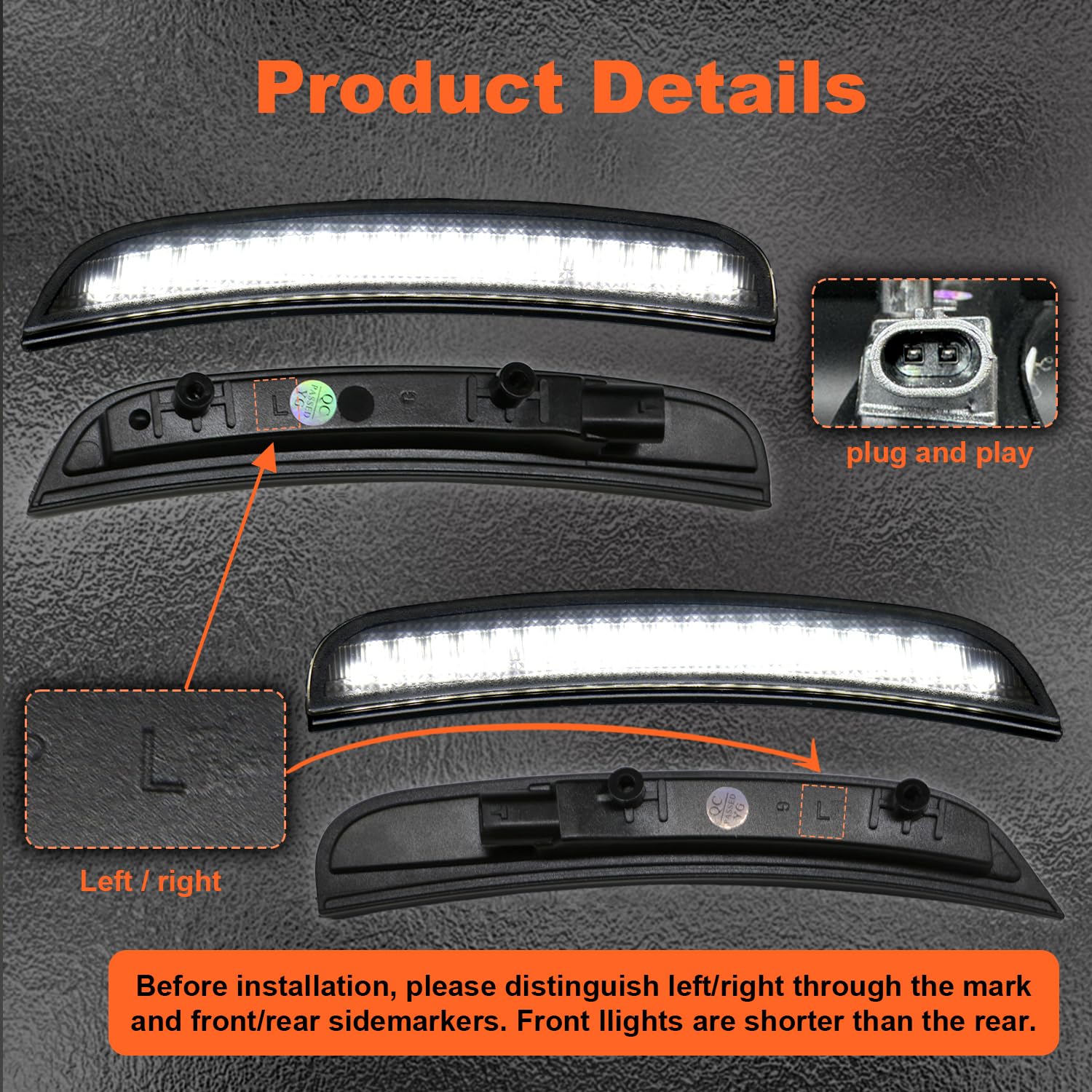 2015-2023 Dodge Charger LED Side Marker Lights - Smoked Lens Front & Rear Fender Light Kit with White Parking Lamp | Compatible with Charger SXT, Scat Pack & SRT Hellcat | 4-Piece Set for Enhanced Visibility & Style