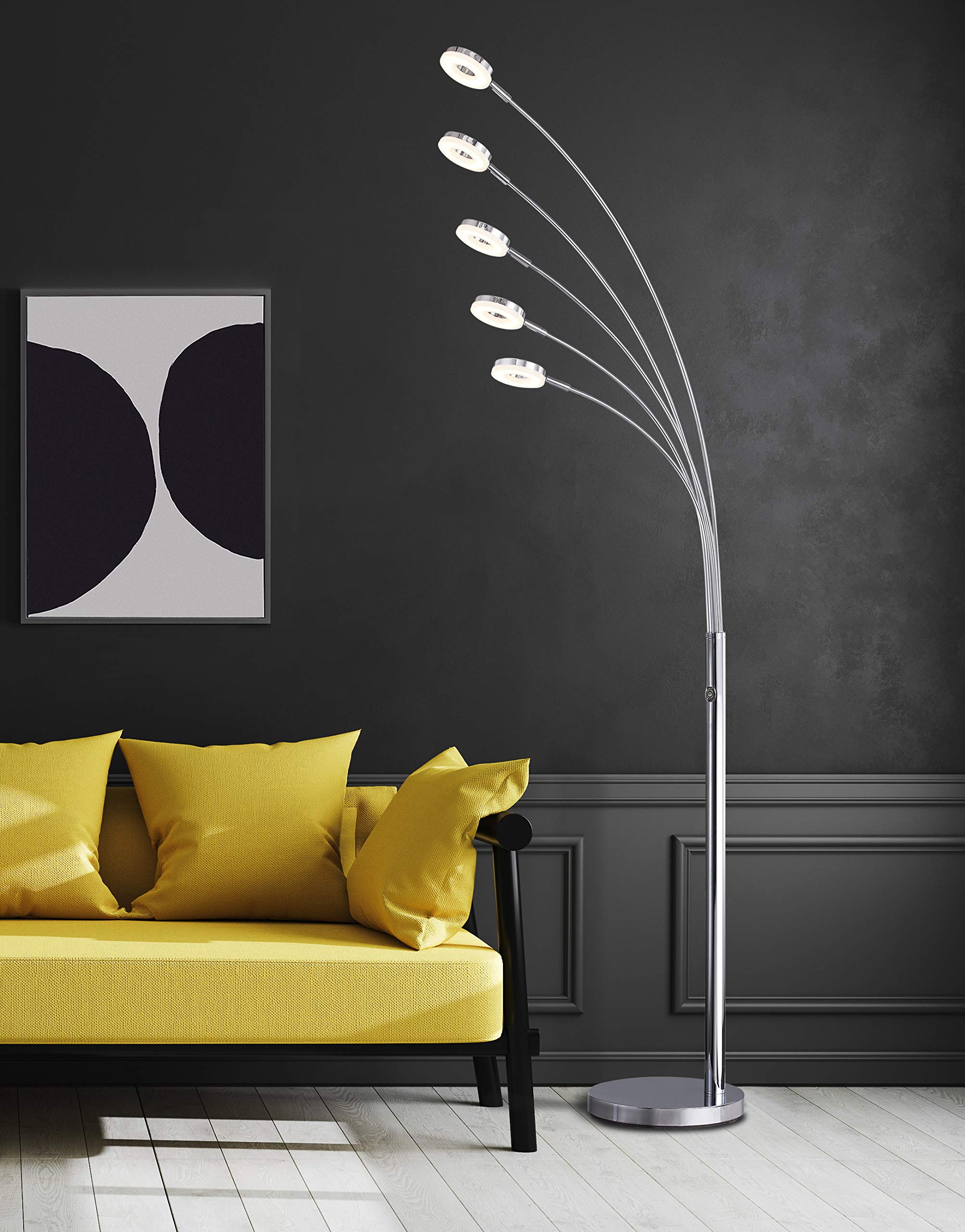 Artiva USA UFO Super Bright LED 5-Arched Floor Lamp with Touch Dimmer - Modern Adjustable Lighting for Living Room, Bedroom & Office Decor