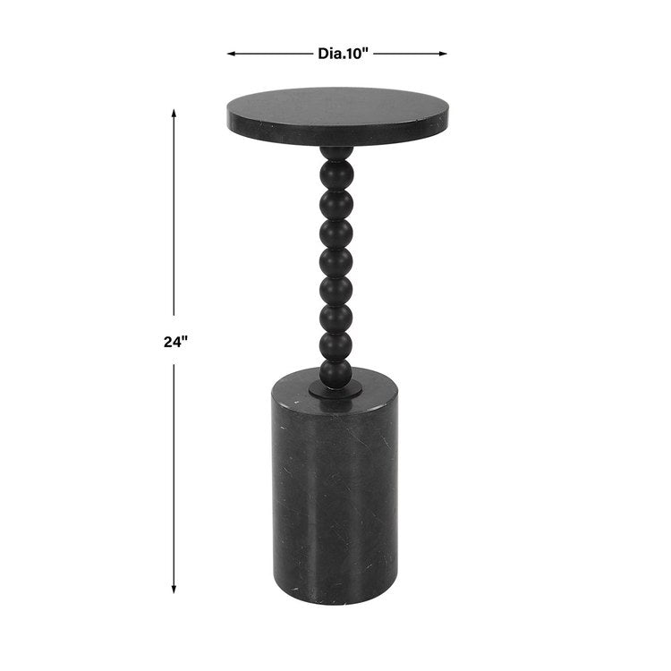 10 x 24 Inch Satin Black Accent Table with Beaded Drink Holder - Perfect for Living Room, Bedroom, or Office Decor