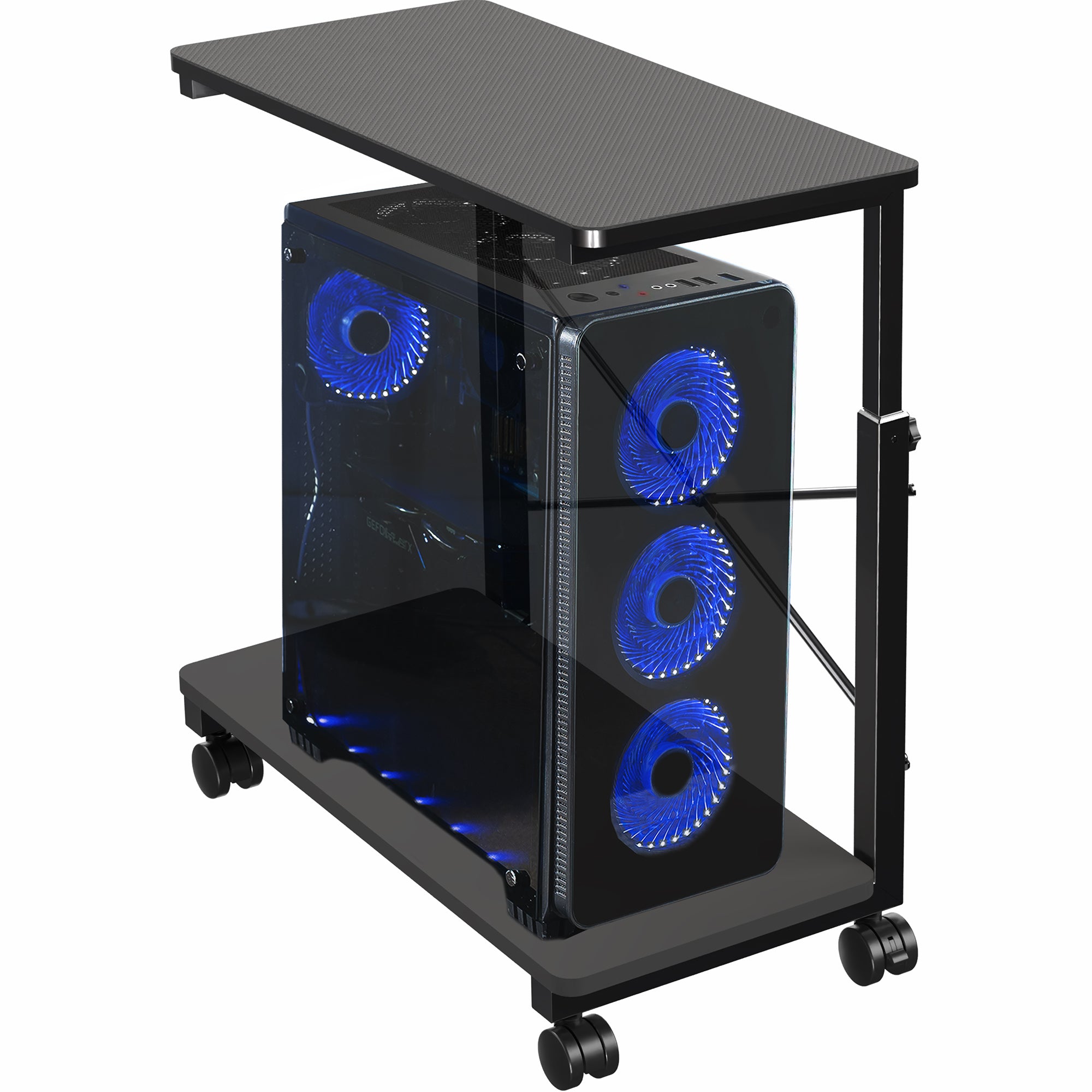 Adjustable Mobile Computer Cart with Storage - Perfect for Home Office, Gaming Setup & Workspace Organization