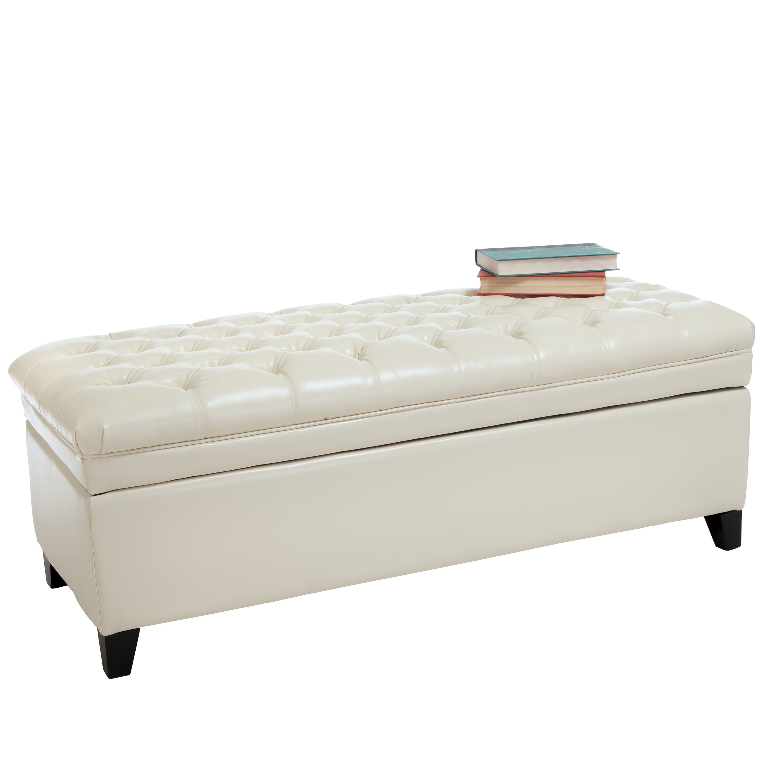 Christopher Knight Home Hastings Tufted Leather Storage Ottoman in Ivory - Versatile Footrest, Coffee Table & Hidden Storage for Living Room, Bedroom & Office