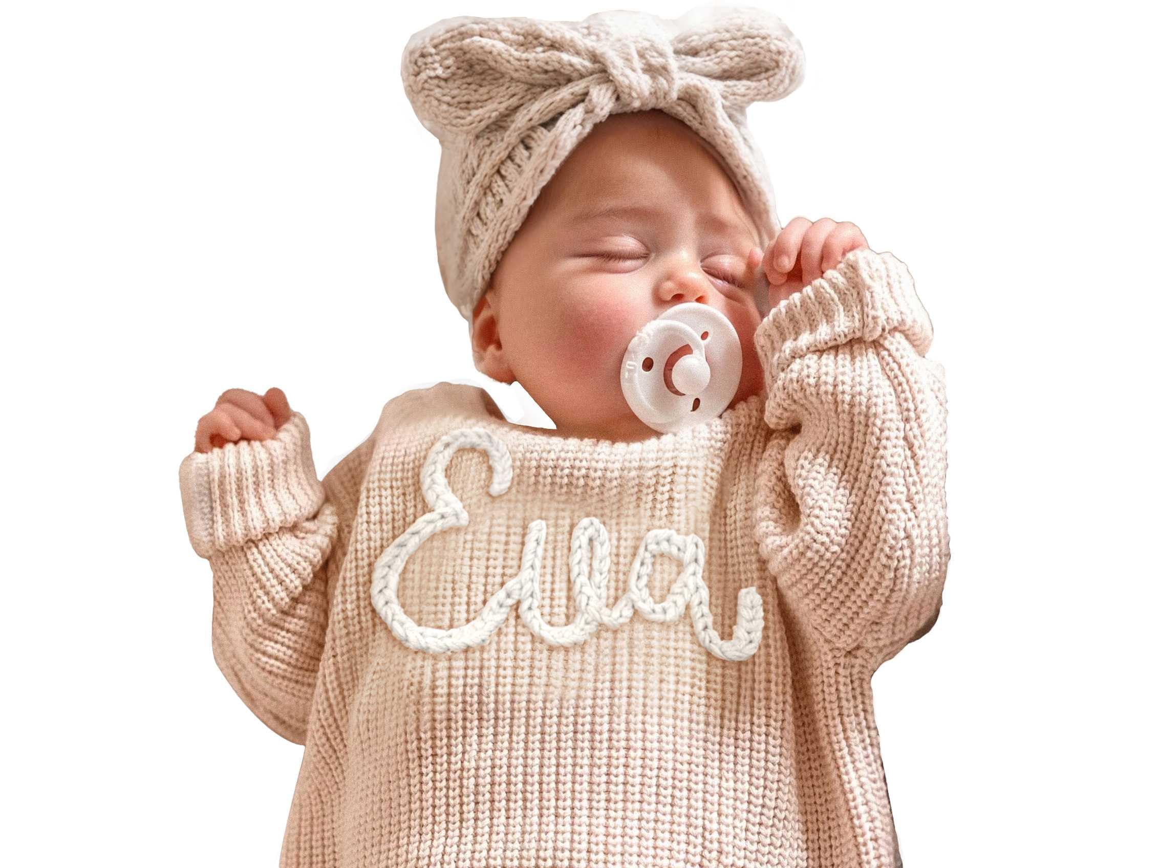 Personalized Baby Knit Sweater with Hand-Embroidered Name - Custom Monogrammed Newborn Gift for Boys & Girls - Perfect for Christening, Birthday & Family Photos