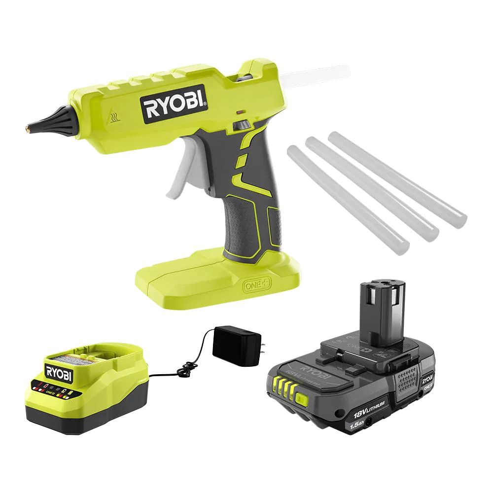 Ryobi 18V ONE+ Cordless Glue Gun Kit with Battery & Charger - Perfect for DIY Crafts, Home Repairs, and Woodworking Projects