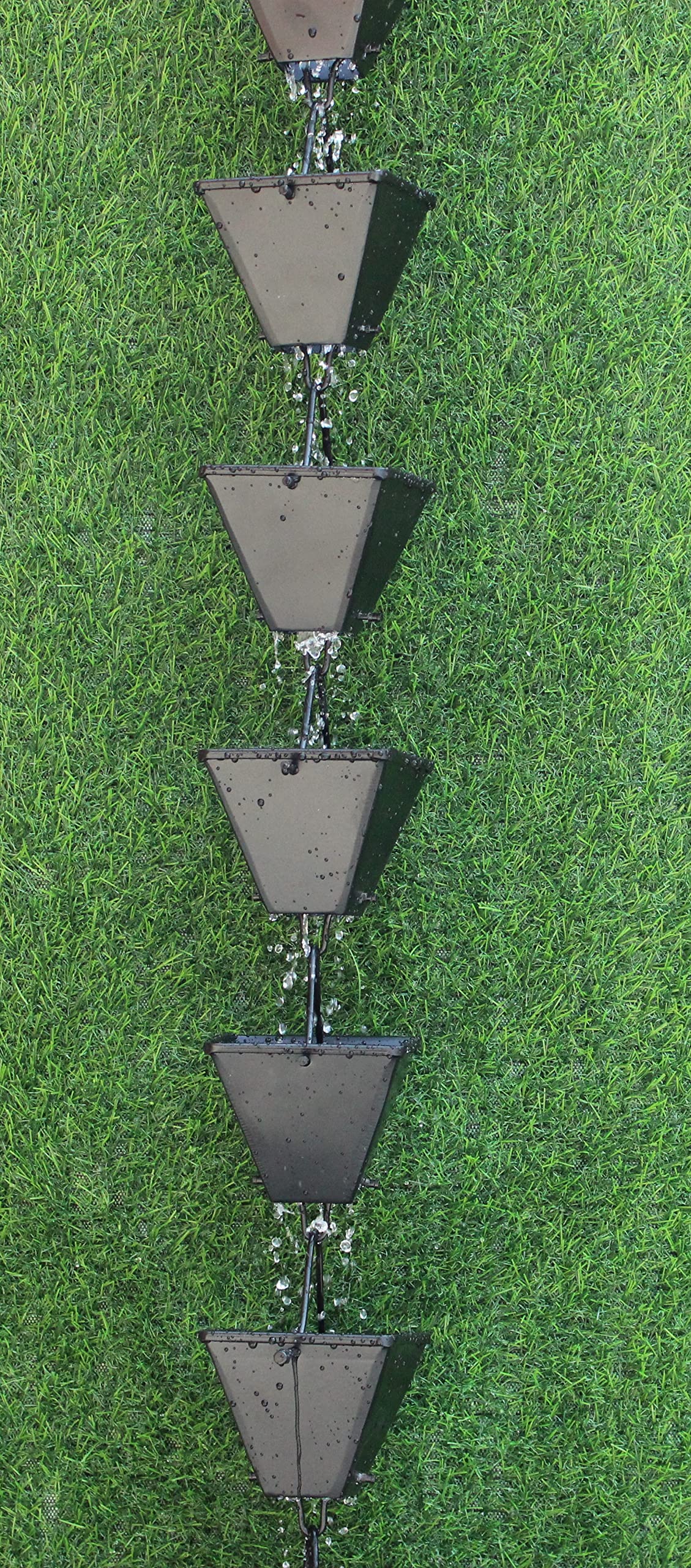 KAM HOME Medium Square Rain Chain (Brown, 10-Pack) - Decorative Outdoor Water Drainage Solution for Gutters, Gardens & Patios