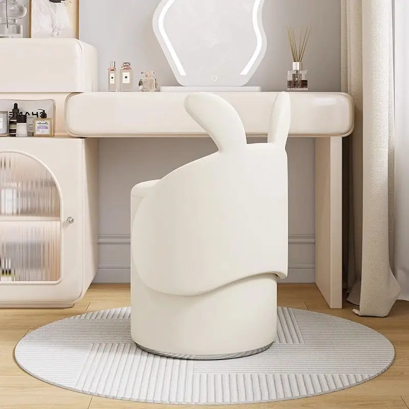Cute Bunny Girl Round Stool for Bedroom - Soft Plush Accent Seat for Kids Room, Nursery, or Play Area