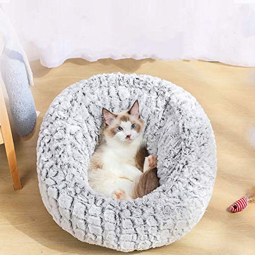 La La Pet Luxury Plush Donut Pet Bed for Cats & Small Dogs - Self Warming Calming Cuddler Bed for Improved Sleep (Grey, Small) - Perfect for Cozy Naps & Anxiety Relief in Living Rooms or Bedrooms