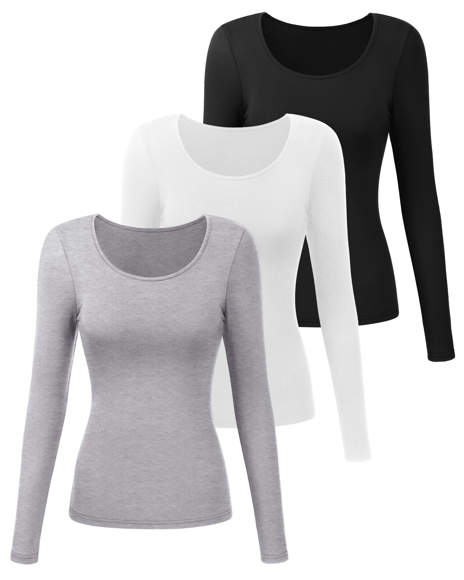 Riyiper 3 Pack Women's Long Sleeve T-Shirts - Round Neck Basic Casual Shirts for Layering Under Scrubs | Comfortable Everyday Wear for Work, Nursing & Casual Outfits