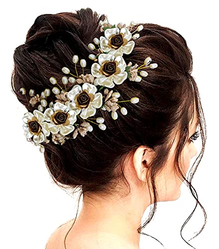 Artificial Lily Flower Hair Clip - Women's & Girls' Hair Accessories with Floral Vein Design (White, 2217) for Weddings, Parties & Special Occasions