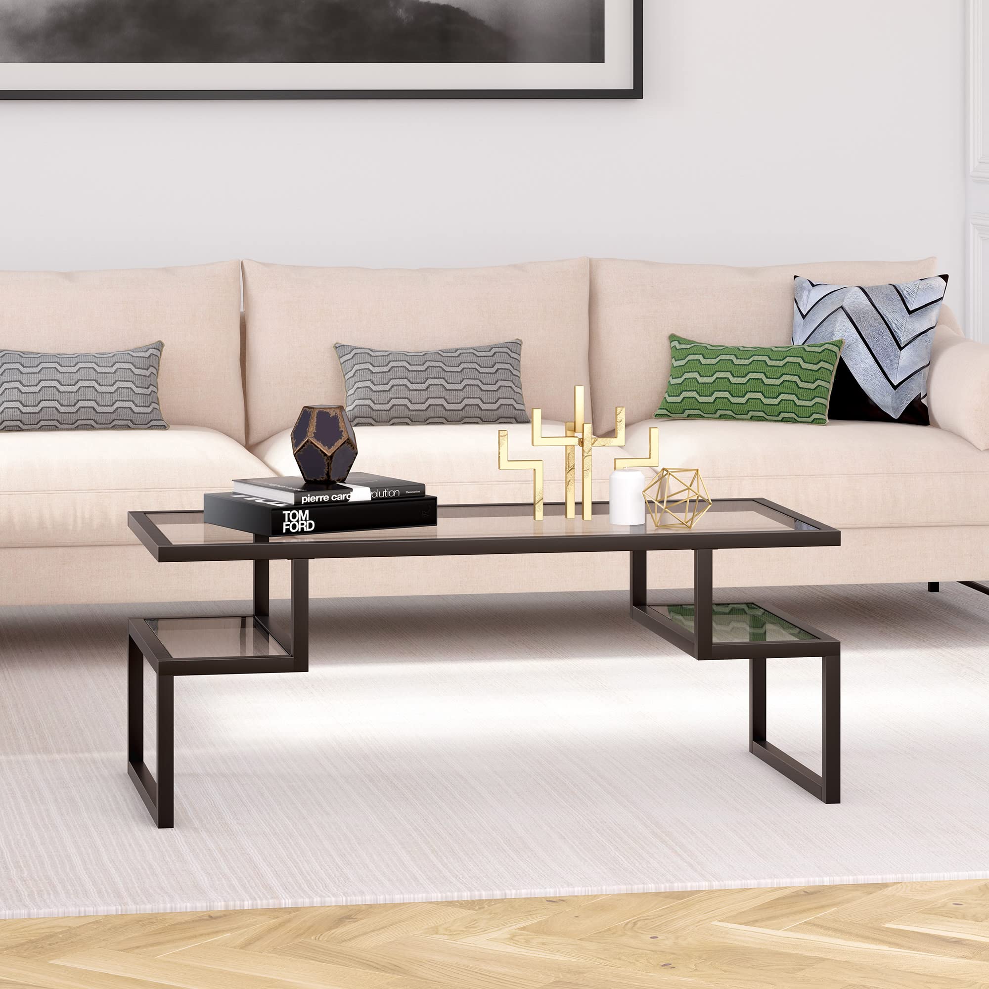 45'' Wide Rectangular Coffee Table in Blackened Bronze - Modern Living Room Centerpiece for Home Decor & Entertainment Spaces