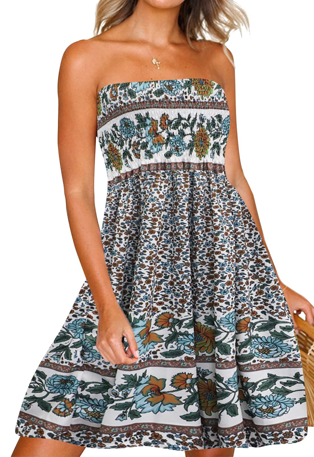 Boho Floral Tube Top Dress for Women - Strapless Summer Beach Casual Sundress in Red | Perfect for Vacations, Music Festivals & Pool Parties