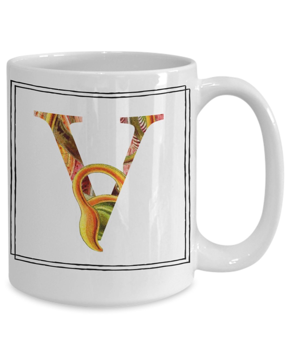 Monogram Letter Coffee Mug - Floral Ceramic Cup for Women, Perfect Gift for Her - Home & Office Use