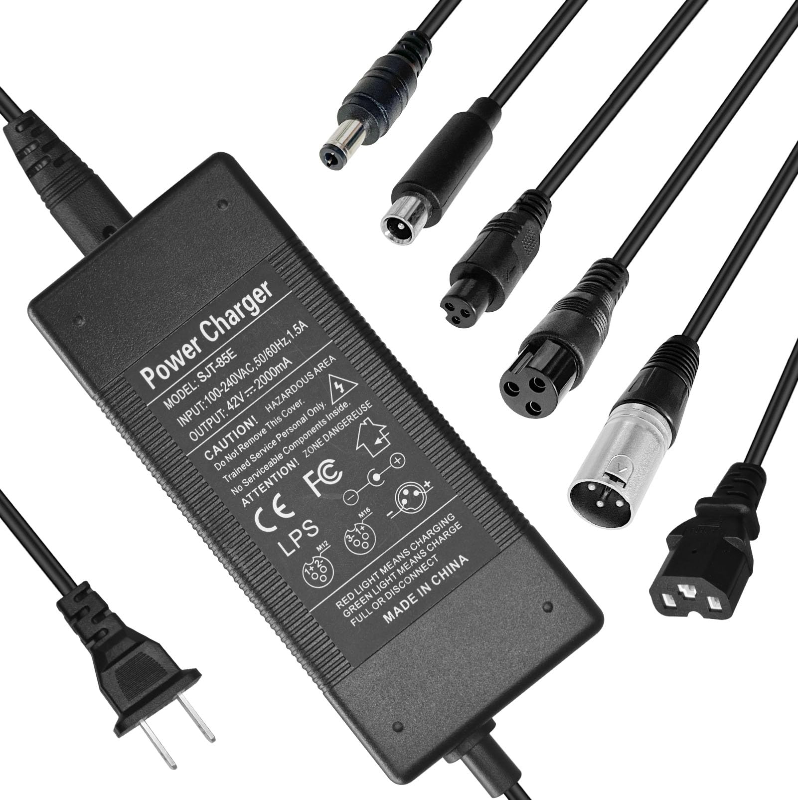 EAOENLS 42V 2A Universal Fast Charger with 6 Plugs - Compatible with 10S 36V Li-ion Battery for Electric Bicycles, Scooters & e-Bikes | Perfect for Home, Commuting & Outdoor Charging