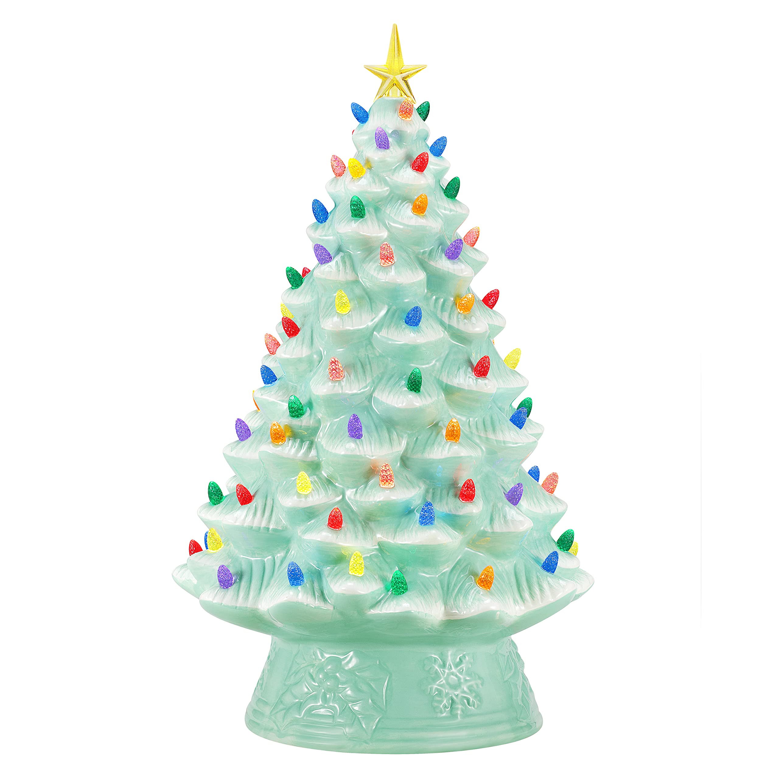 Mr. Christmas Nostalgic Ceramic Christmas Tree with Warm White LED Lights - 18 Inch Vintage Holiday Decor for Home, Office & Mantel - Seafoam Green Indoor Decoration for Xmas, Winter & Festive Season