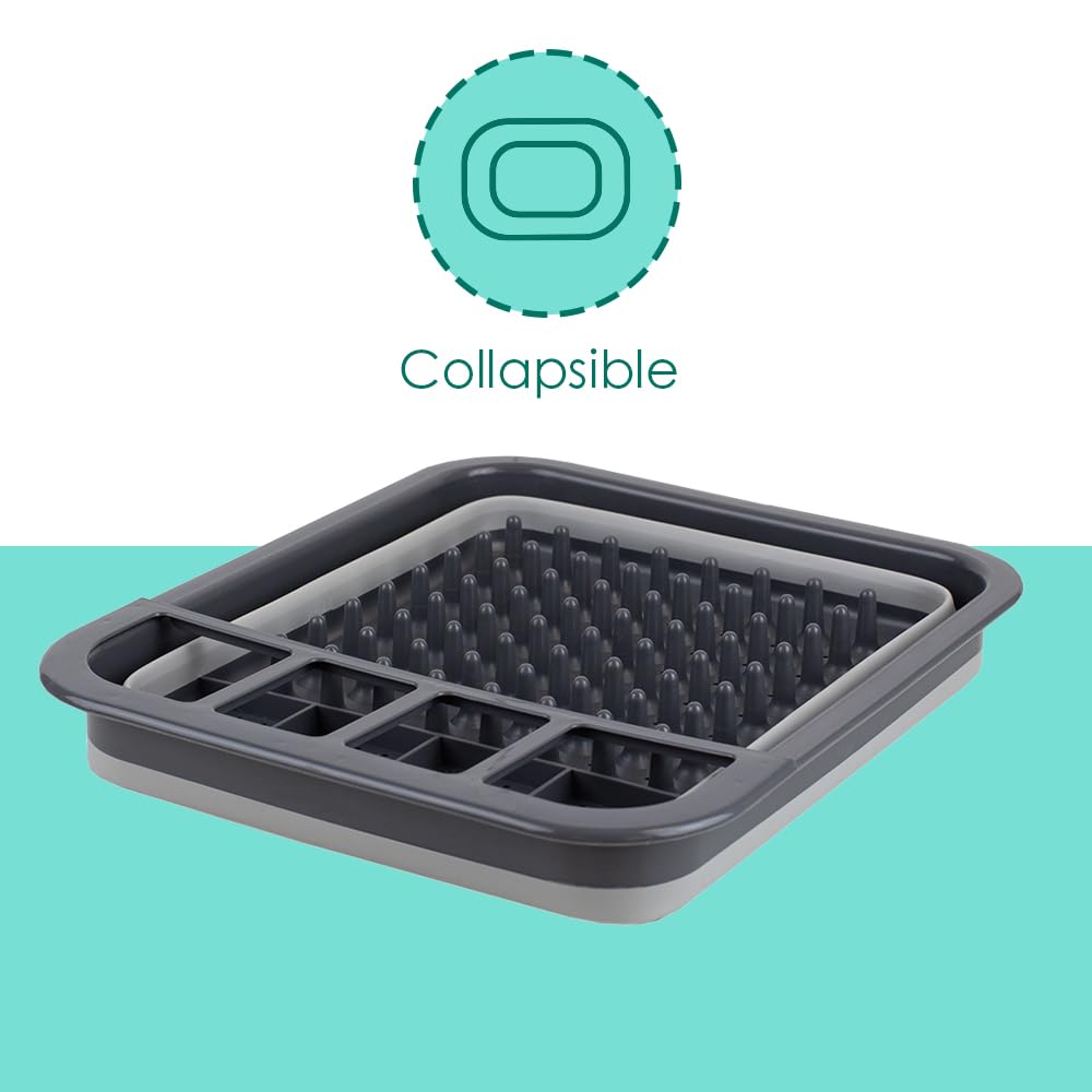 Foldable Dish Drying Rack for Kitchen Counter | Space-Saving Collapsible Dish Drainer with 4 Compartments - Perfect for Small Kitchens, Apartments & RV Use | Quick-Drying Utensil Organizer for Sink or Countertop Storage