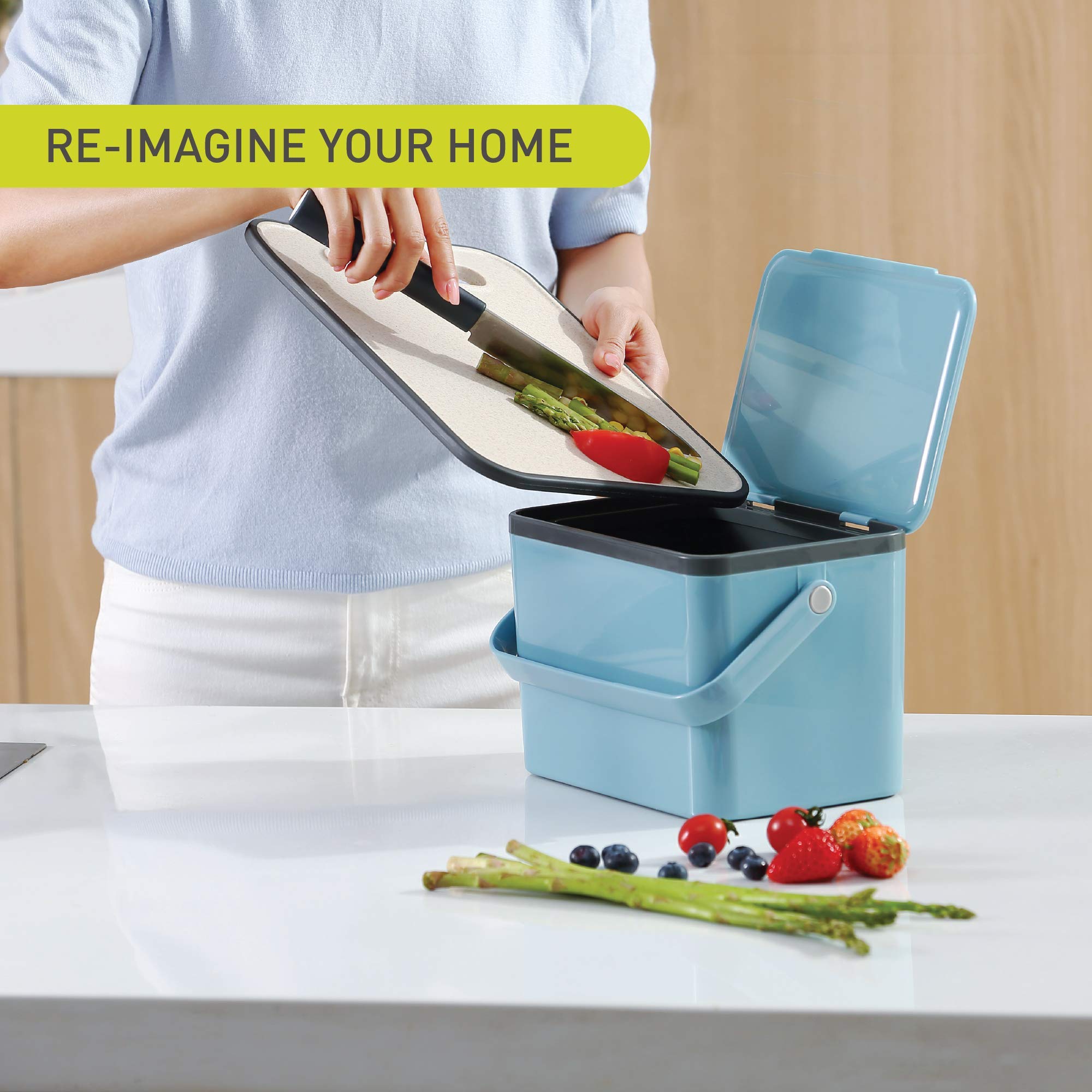 EKO 4L Titanium Blue Food Waste Compost Bin for Kitchen Countertop | Eco-Friendly Compost Caddy | Perfect for Organic Waste Recycling & Small Space Composting