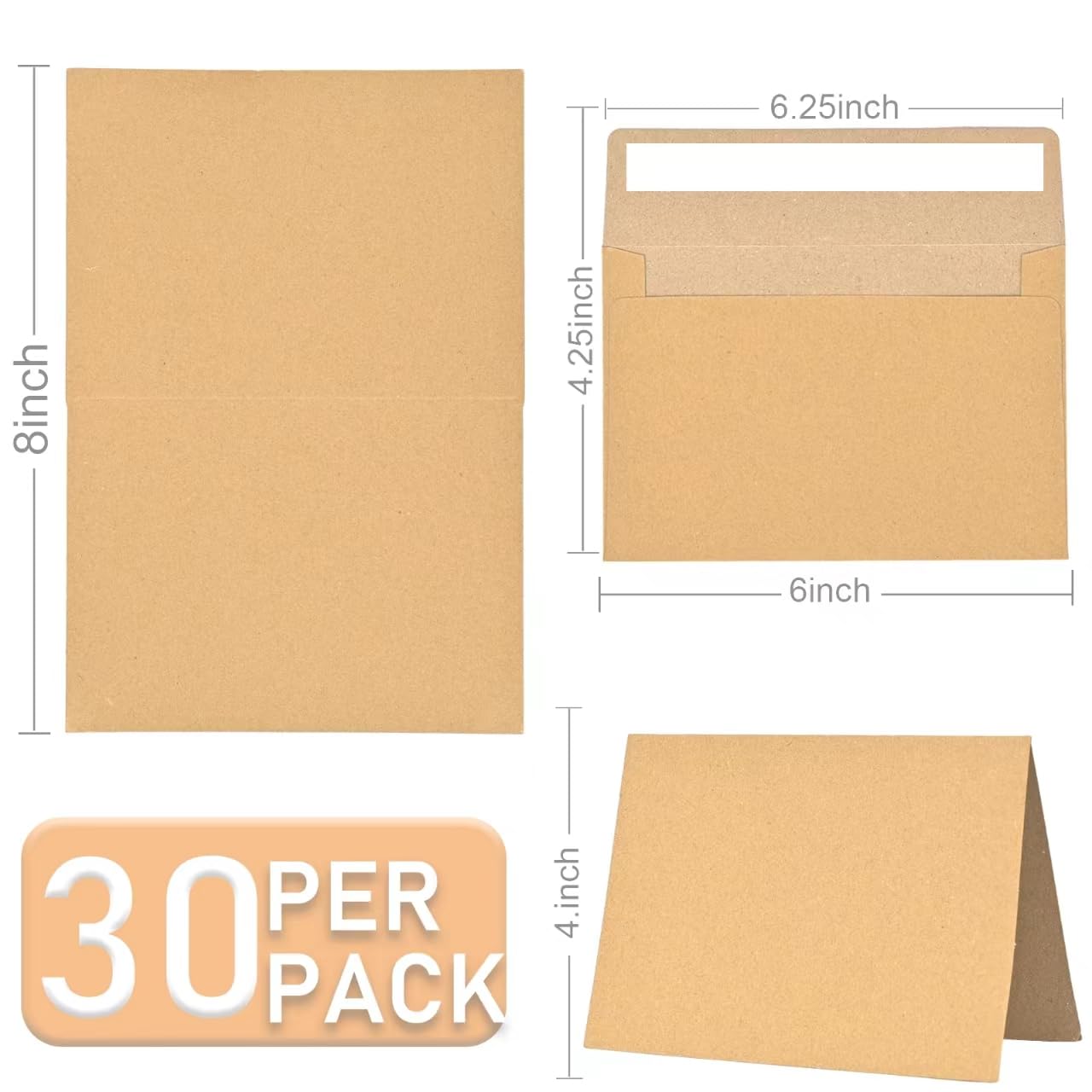 Premium Brown A4 Blank Cards & Envelopes Set - 4x6 Self-Seal Thank You Greeting Cards (30 Pack) for DIY Crafts, Wedding Invitations, Birthday Cards & Business Stationery