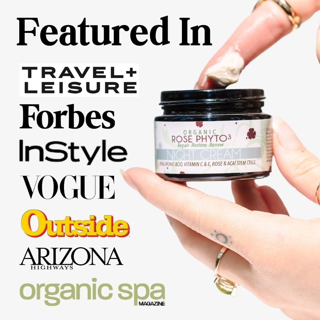 Organic Rose Phyto³ Night Cream with Hyaluronic Acid - Anti-Aging Face Moisturizer for Women - Wrinkle Cream with Rose Water, Vitamin C & E, and Acaí Stem Cells (2 fl. Oz) | Hydrating Night Treatment for Dry Skin, Perfect for Evening Skincare Routine & Anti-Wrinkle Care
