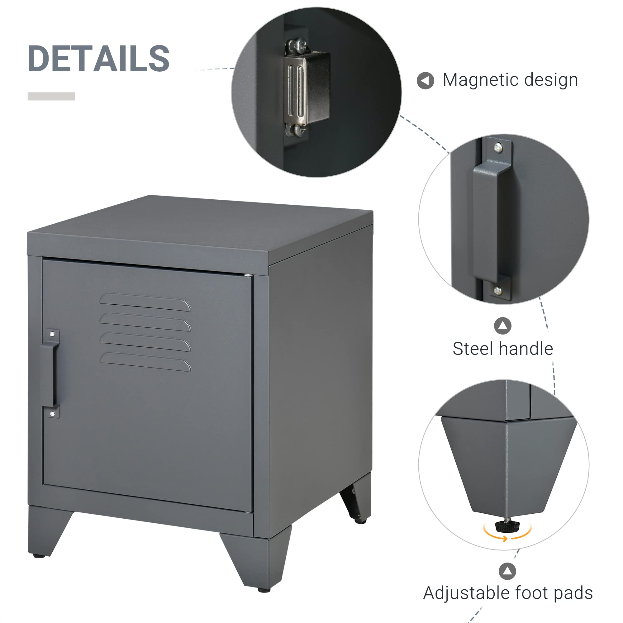 HOMCOM Industrial End Table with Locker-Style Door & Adjustable Shelf - Modern Grey Side Table for Living Room, Bedroom & Office - Perfect for Small Space Storage & Home Decor