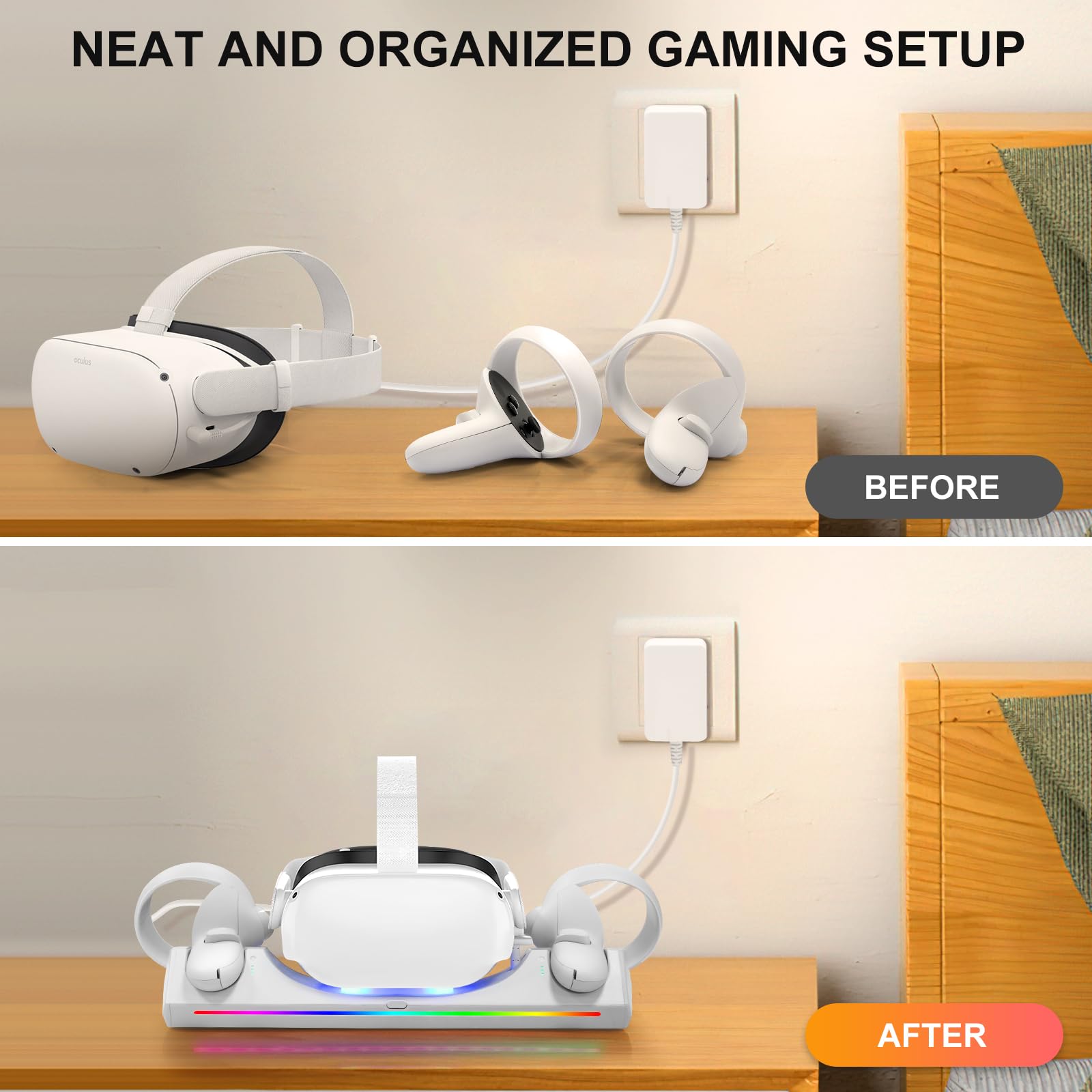 Meta Quest 2 Charging Dock with LED Indicator - Magnetic VR Charging Station for Oculus Quest 2 Headset & Controllers, Includes 2 Rechargeable Batteries & USB-C Cable - Perfect for Gaming, VR Entertainment & Multiplayer Sessions